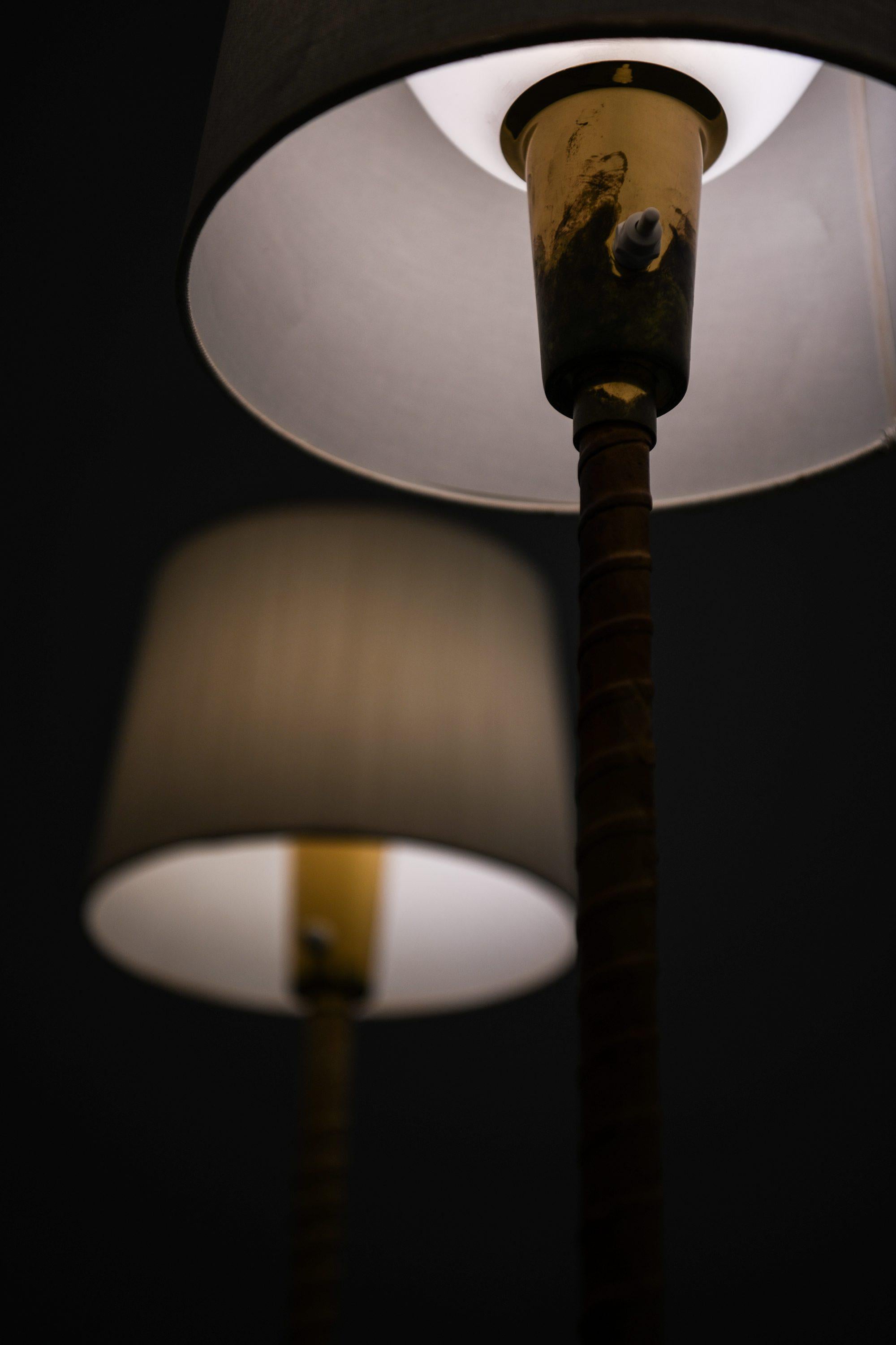 20th Century Floor Lamps in Leather, Brass and Lamp Shades by Lisa Johansson-Pape, 1950's For Sale