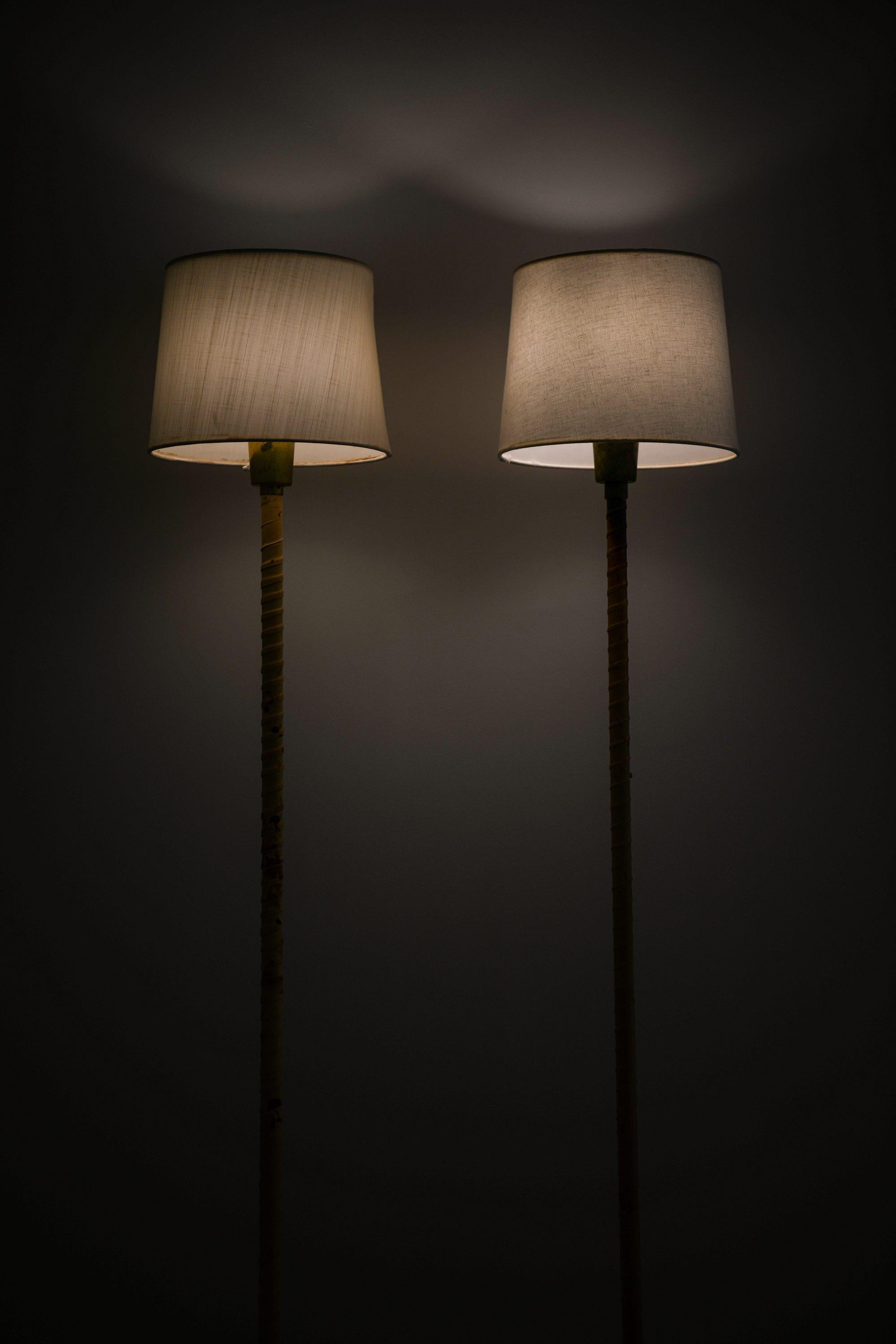 Floor Lamps in Leather, Brass and Lamp Shades by Lisa Johansson-Pape, 1950's For Sale 1