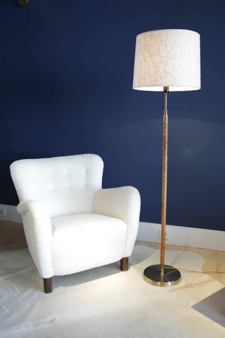 Floor Lamps Leather And Brass Sweden 1940s