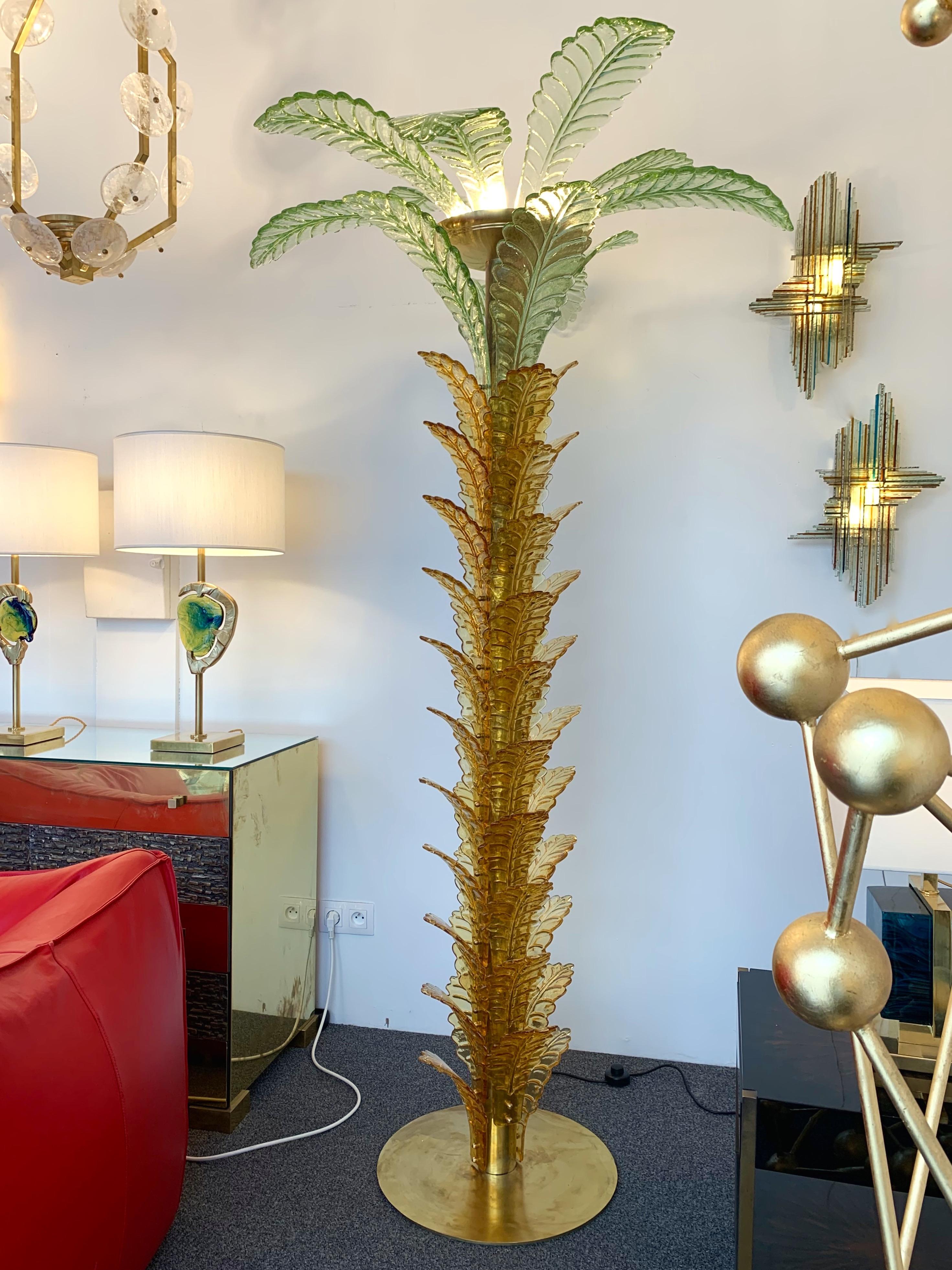 Late 20th Century Floor Lamps Palm Tree Murano Glass and Brass, Italy
