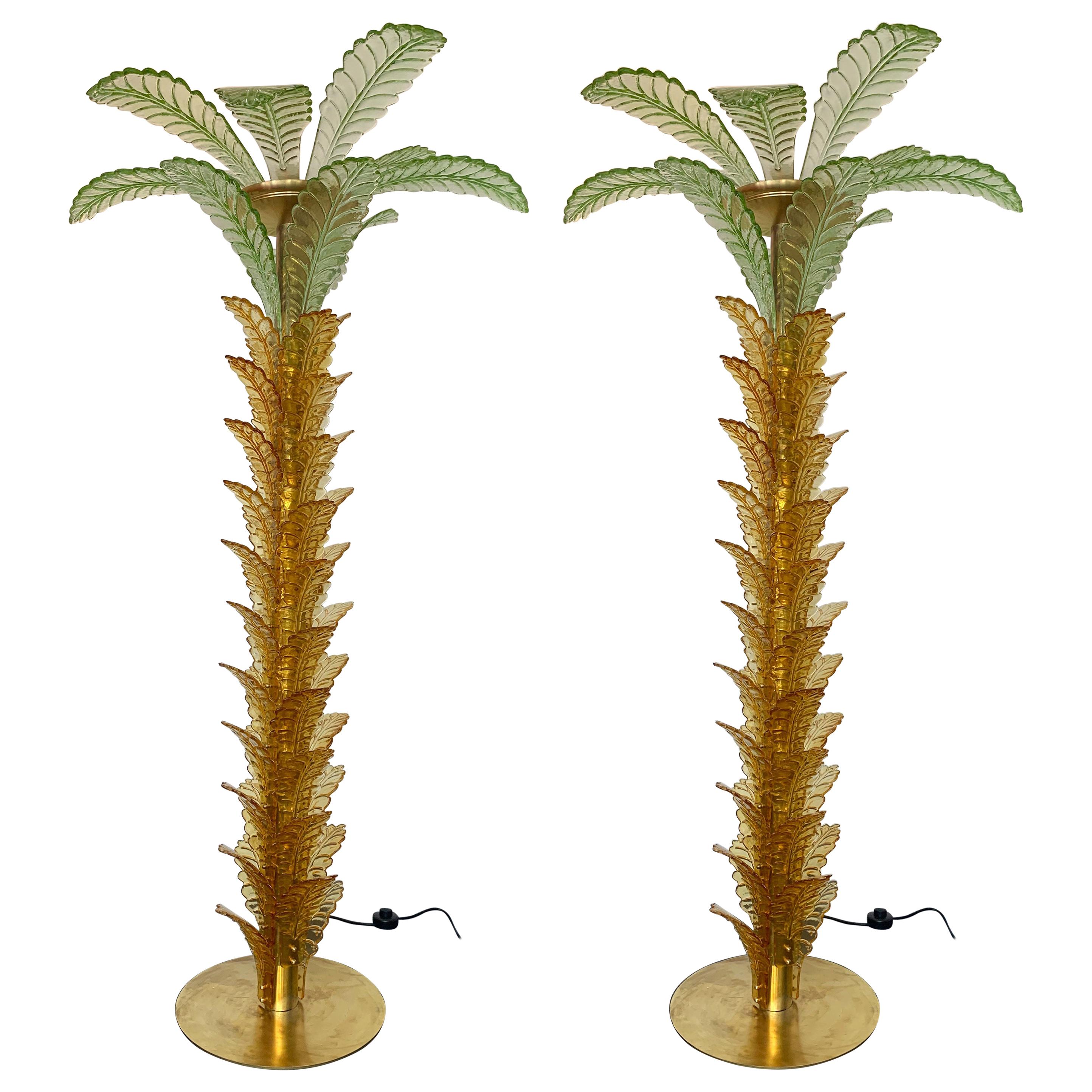 Floor Lamps Palm Tree Murano Glass and Brass, Italy