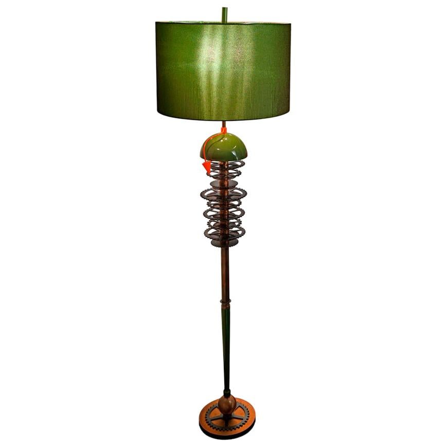 Floor Lamps Standing Lamps Brass Iron Burnished Green Clock Italy  For Sale