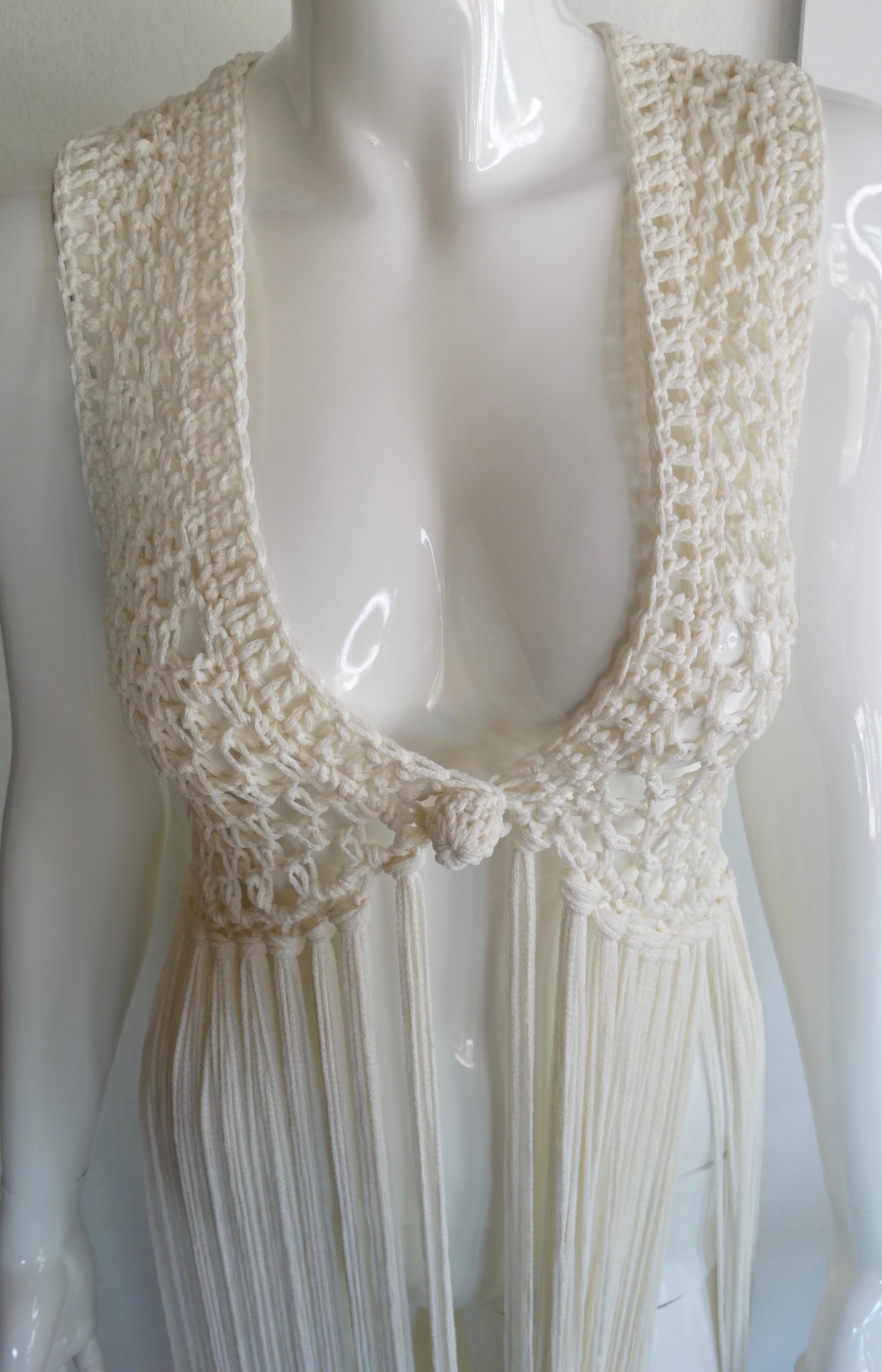  Floor Length Crochet Fringe Vest In Good Condition In Scottsdale, AZ