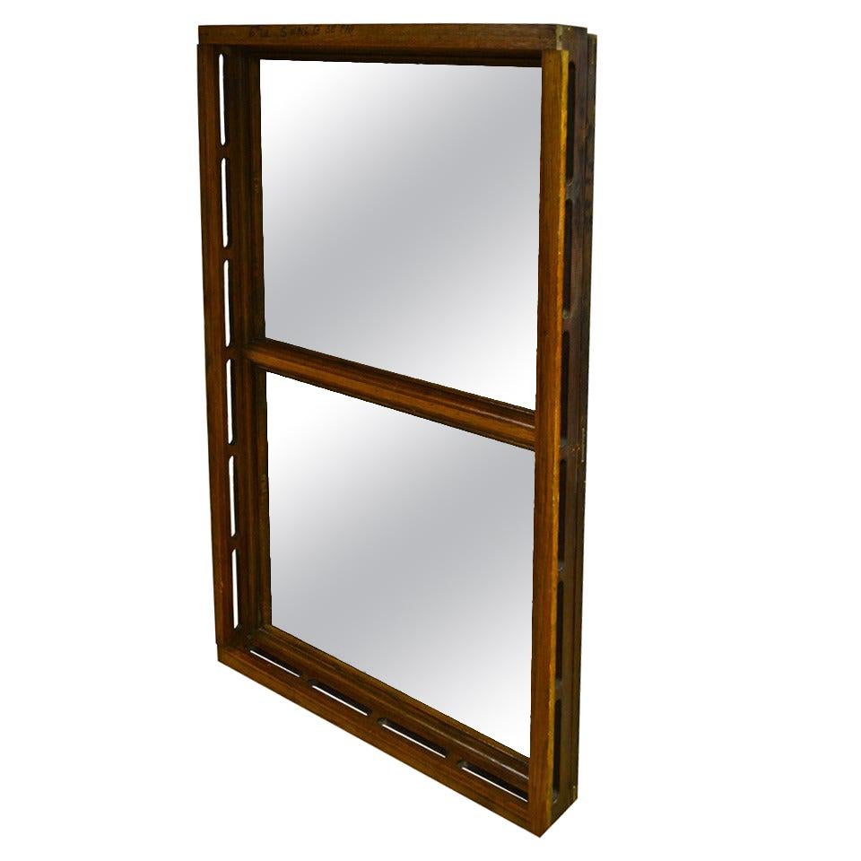 Floor Mirror Inserted into 1912 Oak Skylight Frame from Wisconsin State Capitol For Sale