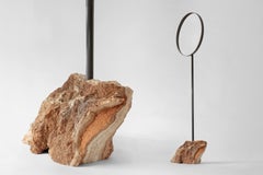 Floor Mirror, Raw Breccia Pernice Marble Base, Italian Handmade One of a Kind