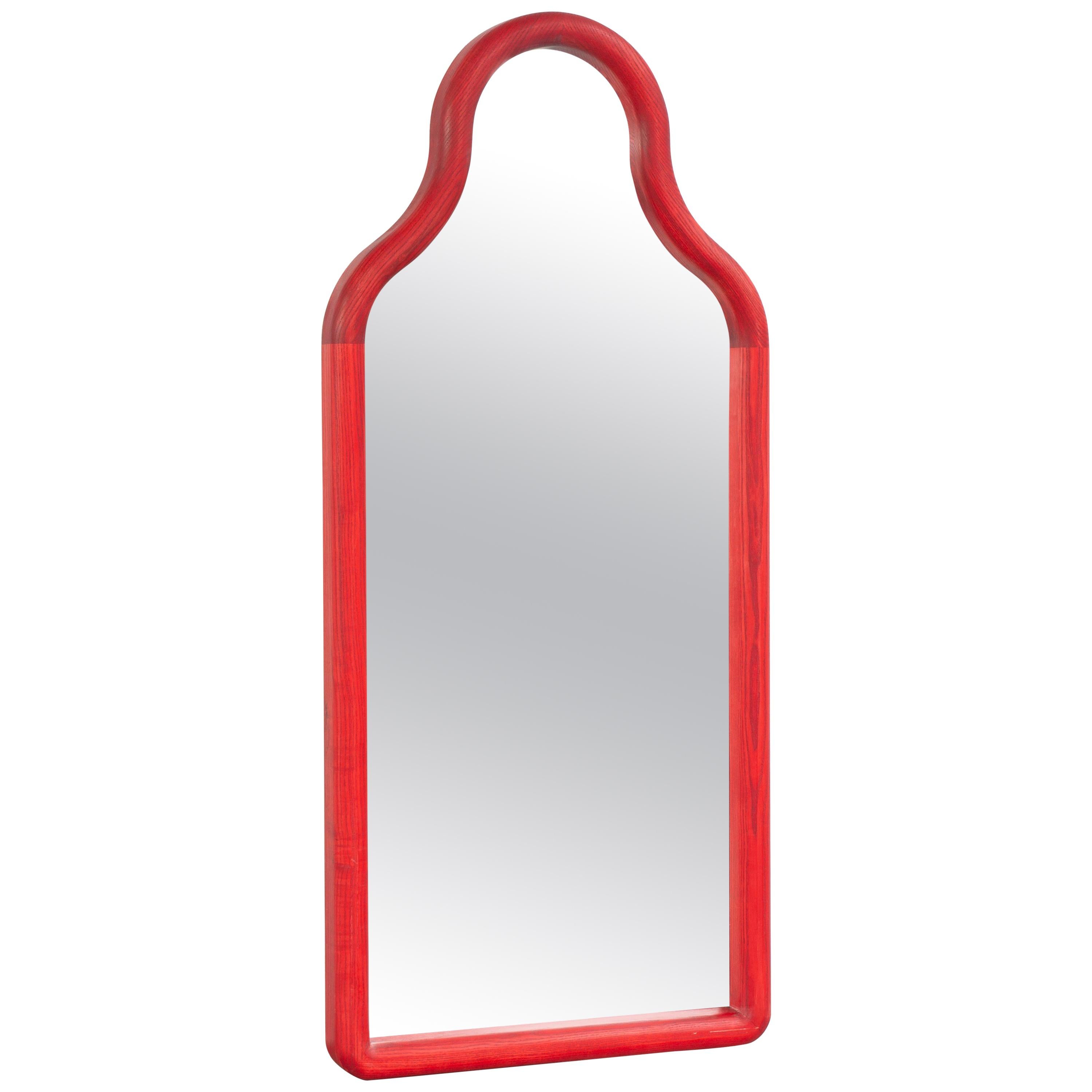 Floor Mirror 'TRN S' by Pani Jurek, Wood (red) For Sale