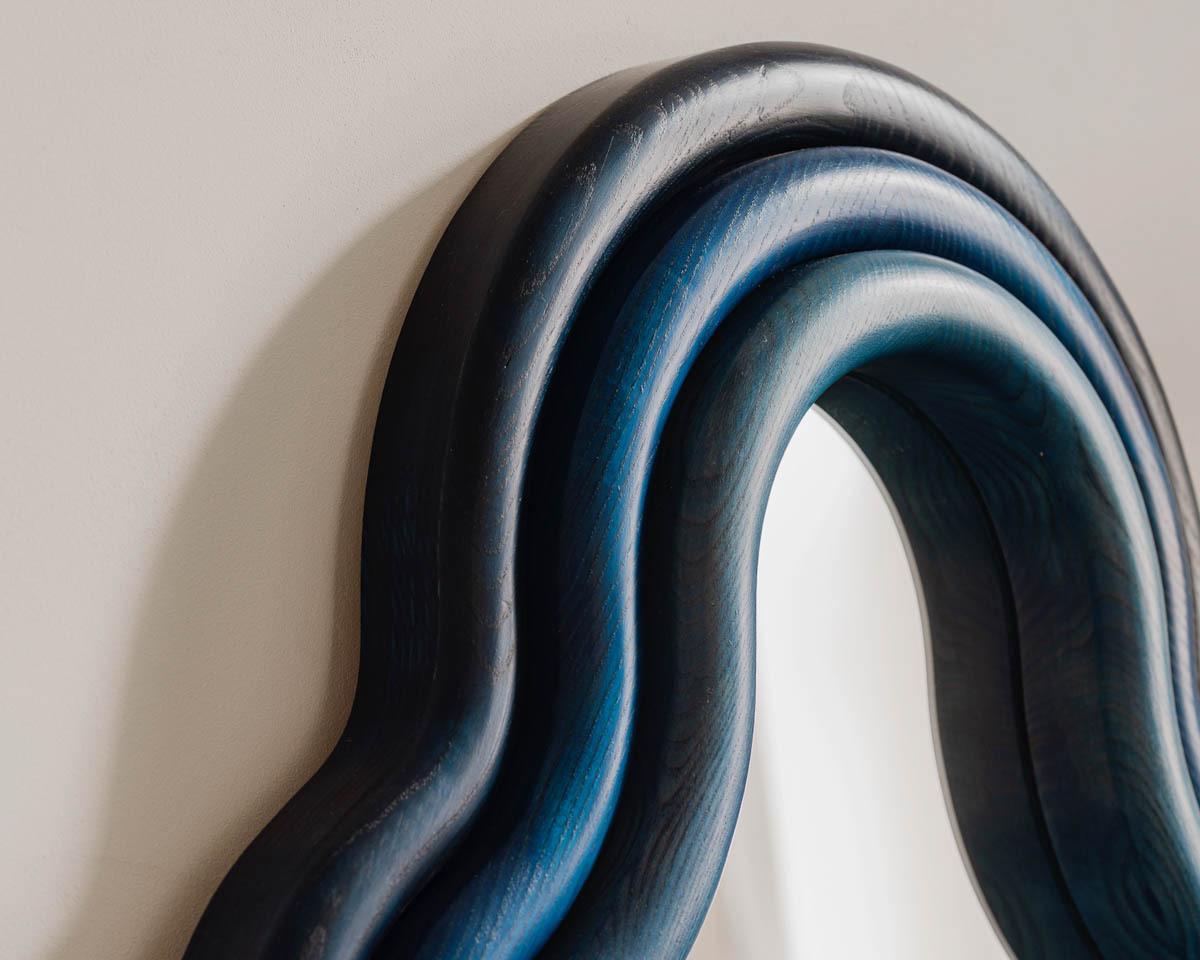 Polish Floor Mirror 'TRN Triple XXL' by Pani Jurek, Ash Wood, Blue For Sale