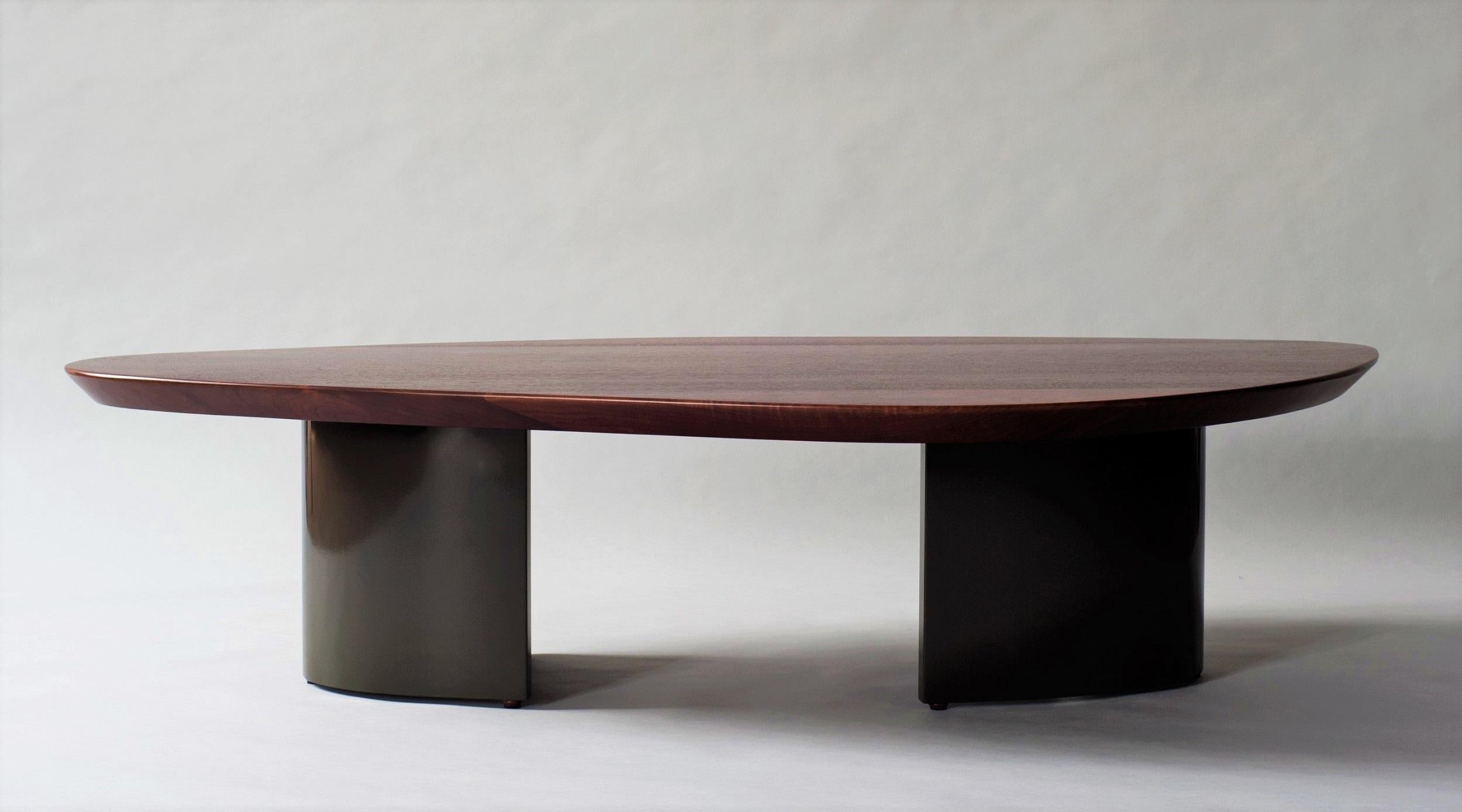 Mid-Century Modern Floor Model, Ledge Coffee Table by Demuro Das in Solid Walnut & Olive Grey Base