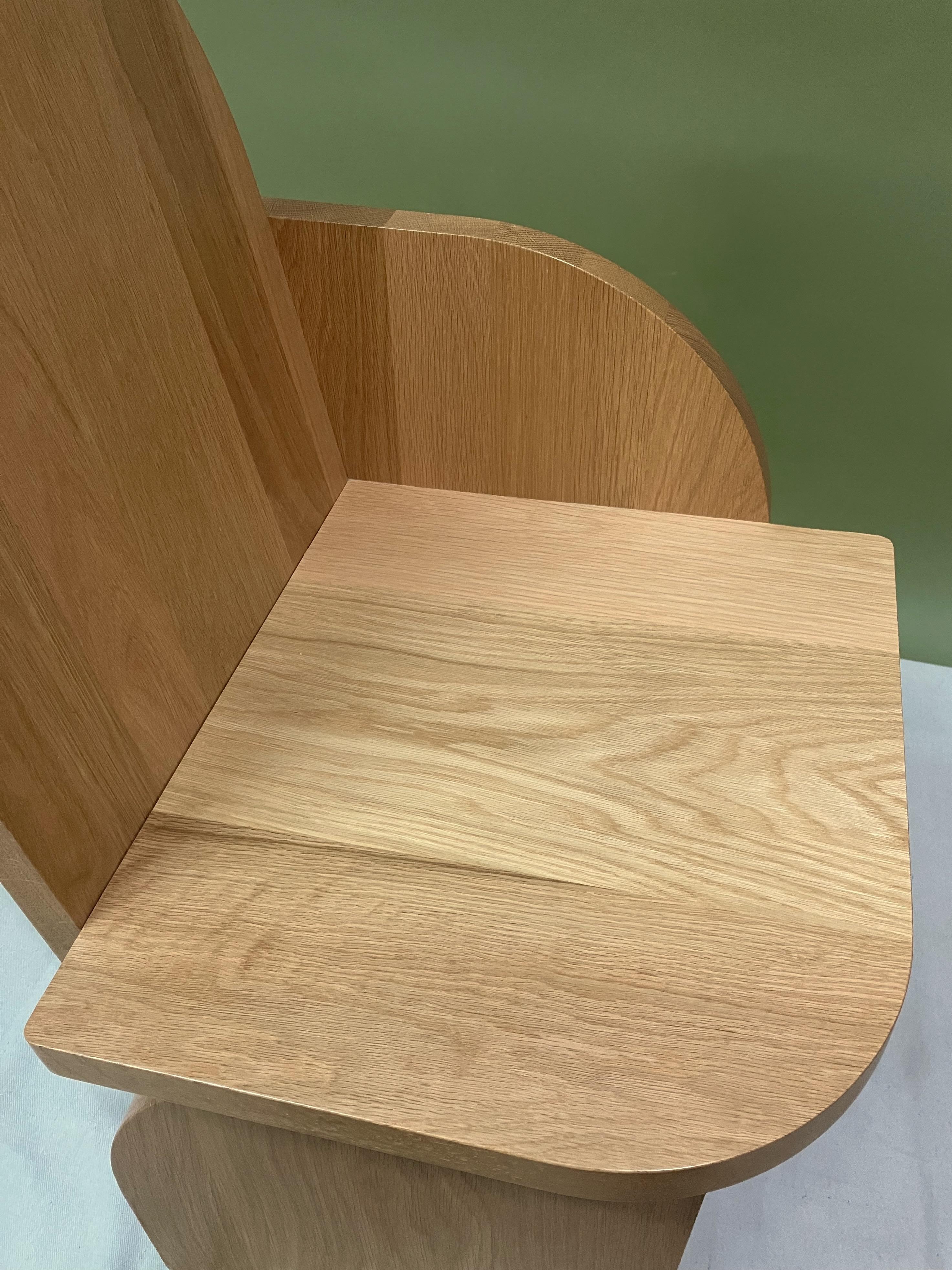 Floor Model Sale, Oak, Bluff Side Chair Left, Hardwood, Sculptural Side Chair In New Condition For Sale In Brooklyn, NY