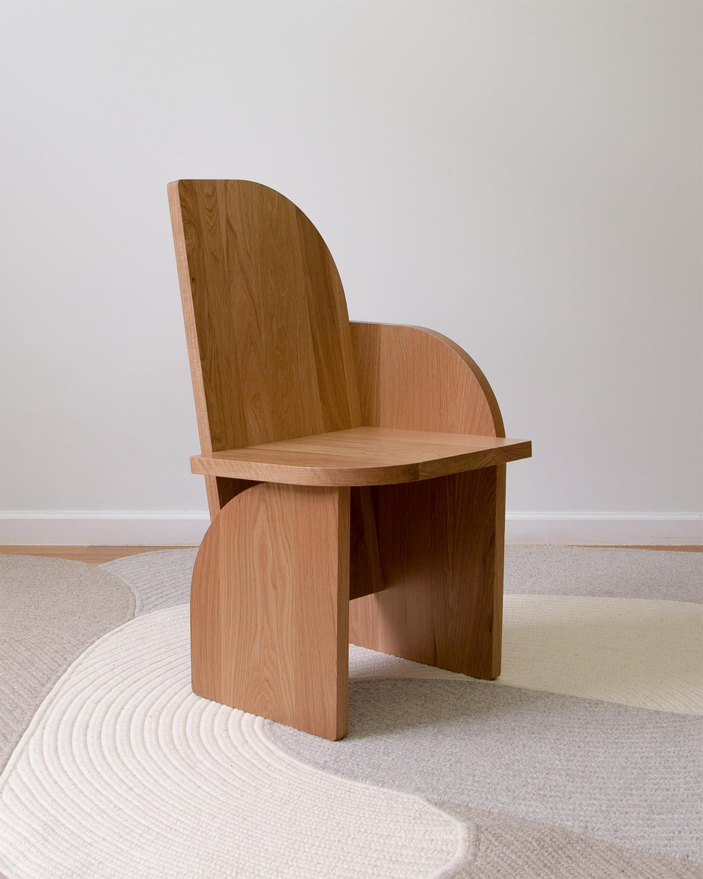 Wood Floor Model Sale, Oak, Bluff Side Chair Left, Hardwood, Sculptural Side Chair For Sale