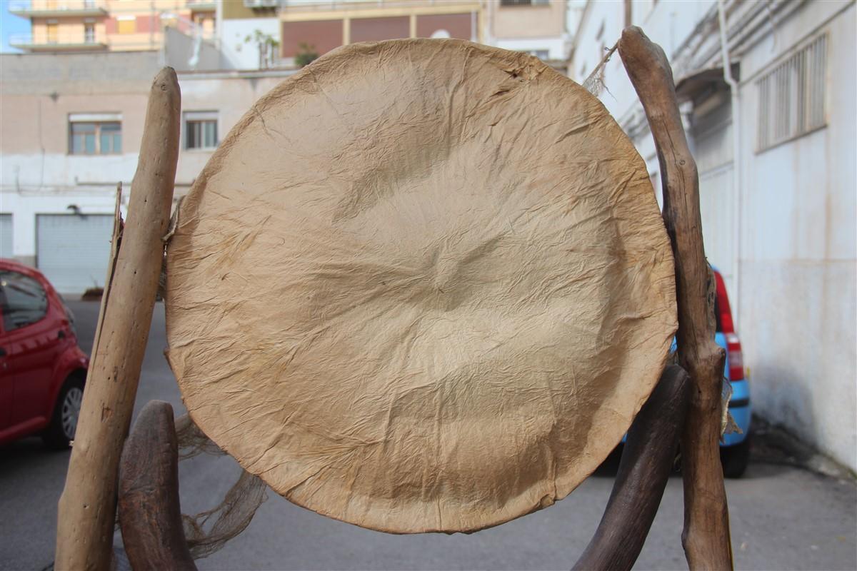 Plancher naturaliste brun parcheminé Bois et tissus 1960 Boulons métalliques Paille africaine Bon état - En vente à Palermo, Sicily