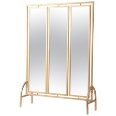 Floor Psyché and Triptych Mirror in Gilded Metal