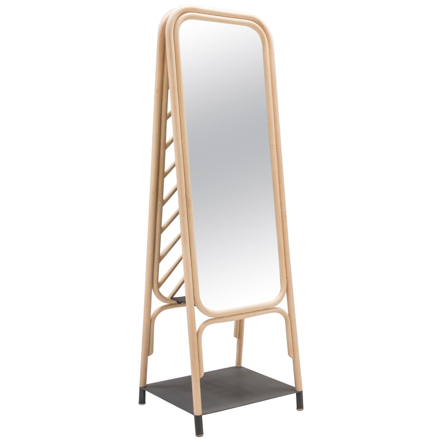 Floor Rattan Mirror 'Psyché' French Modern Design