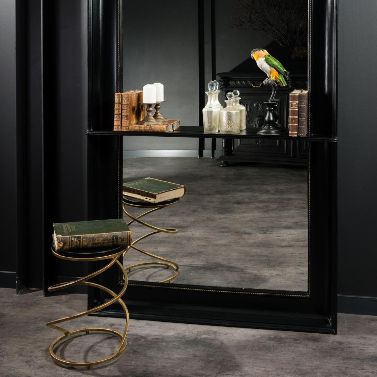 Contemporary Floor Rectangular and Antique Style Mirror with Integrated Shelf