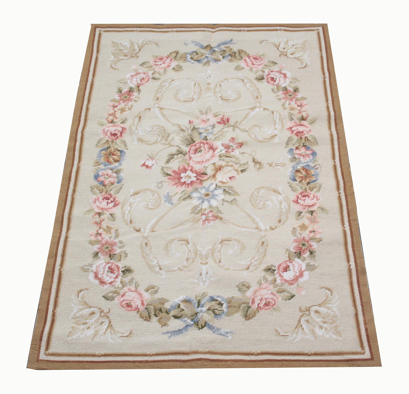 This beige cream rug is the very good item as living room rugs and getting most of the attention in rug store by clients because of the color and design. These handmade elegant Chinese Aubusson floor rugs have soft shades of colors. These luxury