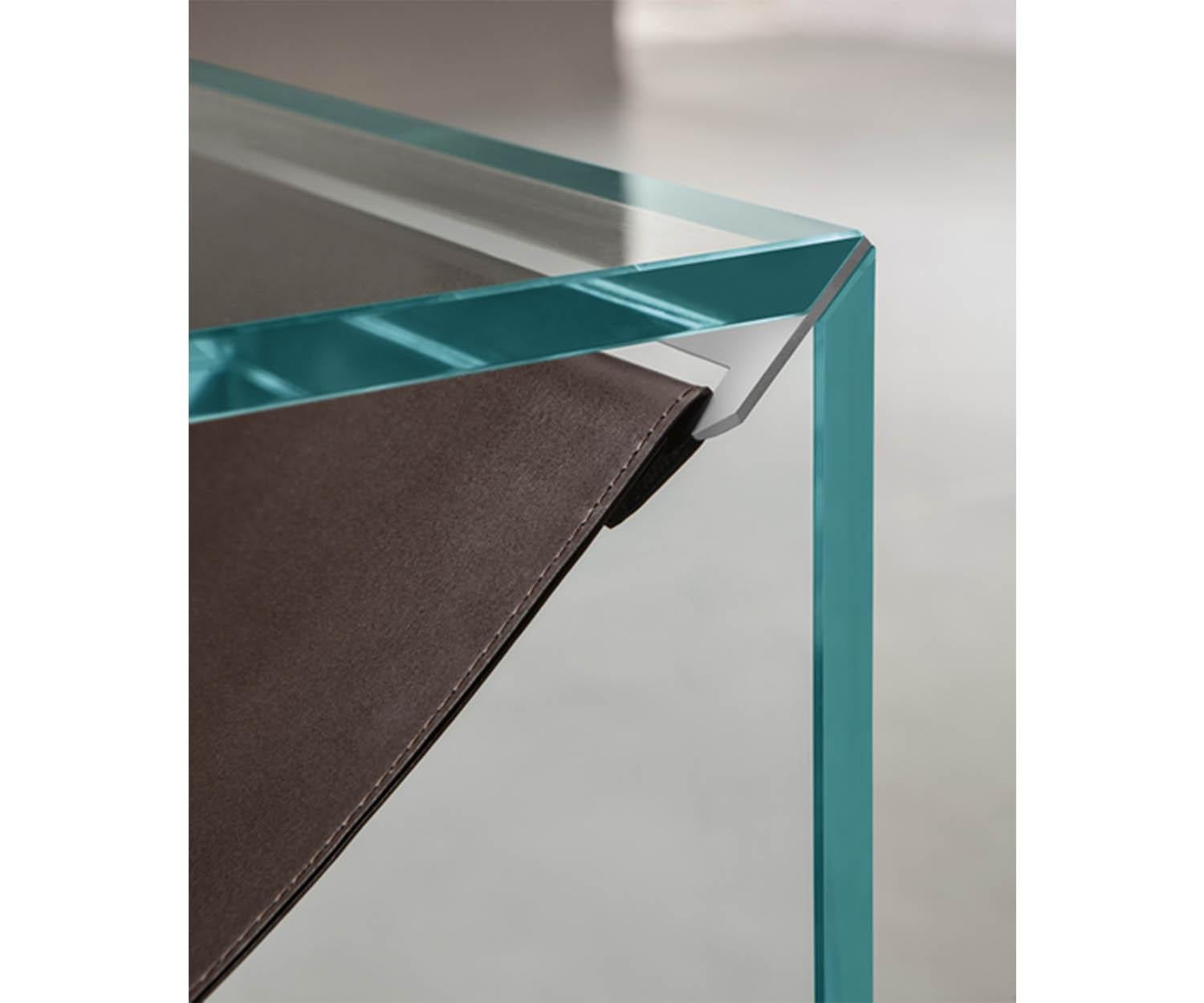 Modern Amaca Glass and Leather Side Table by Tonelli Design