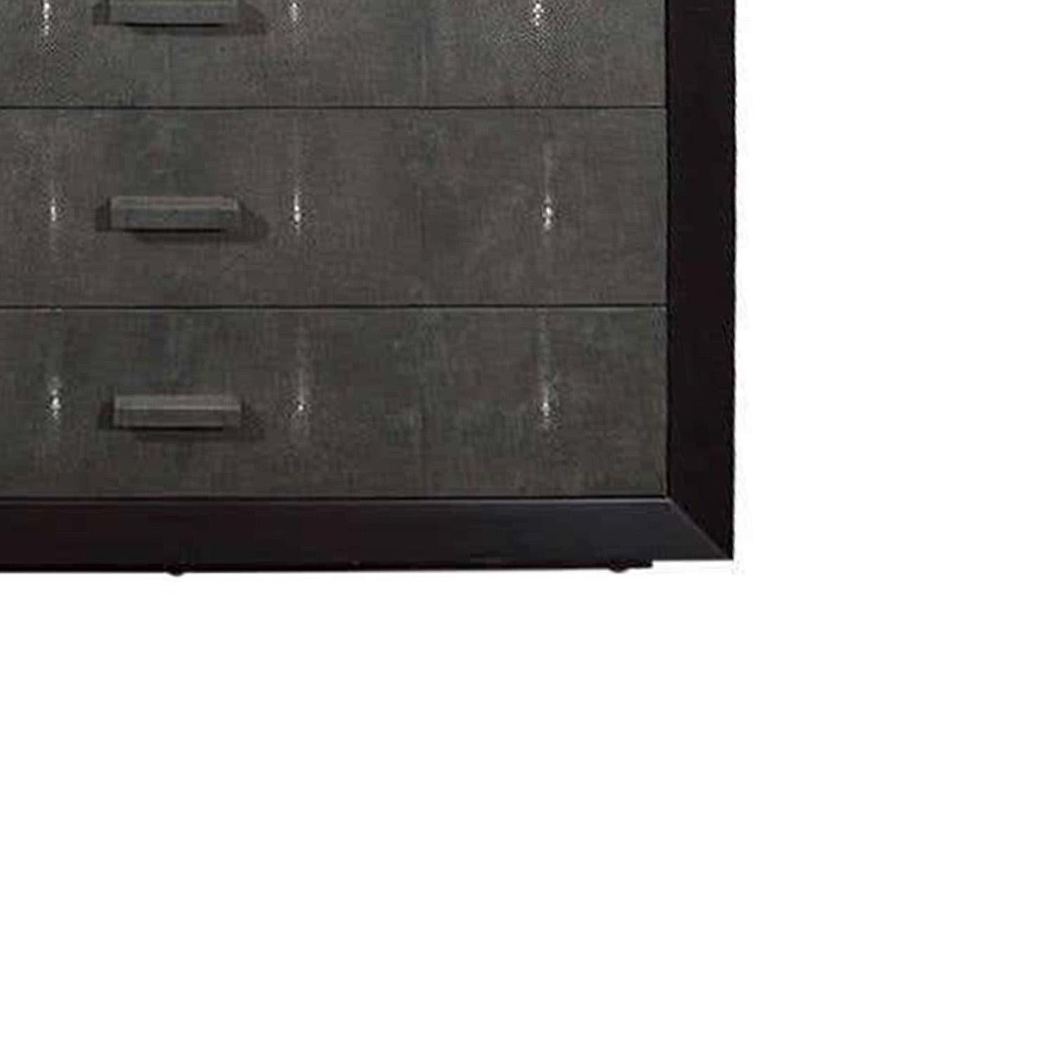 Modern Shagreen Front Chest of Drawers in Slate Gray Finish with Black Lacquer Exterior