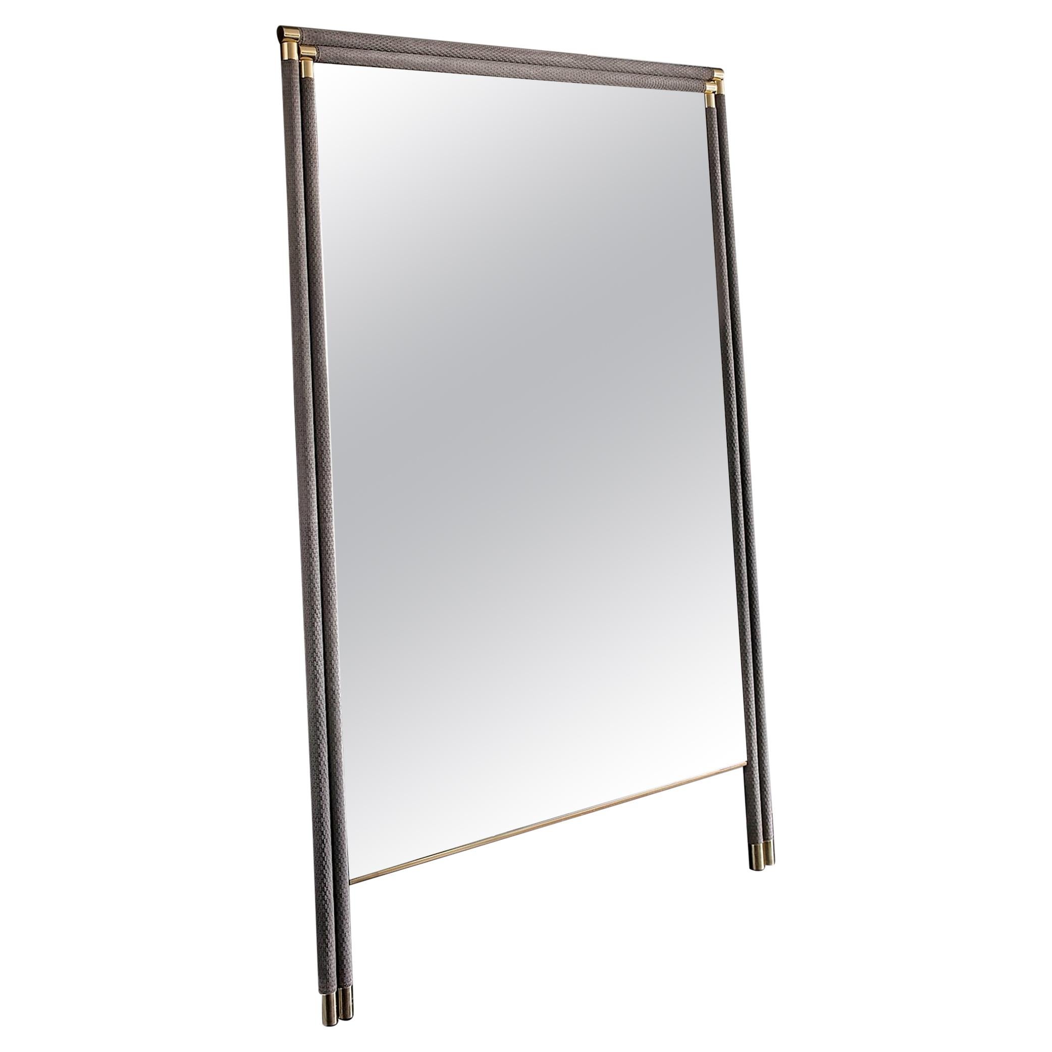Floor Smart Mirror with Genuine Leather Frame