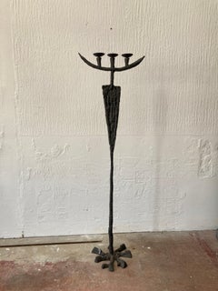 Floor Standing Brutalist Bronzed Iron Candlestand