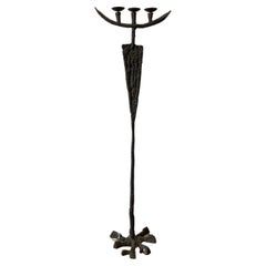 Floor Standing Brutalist Bronzed Iron Candlestand