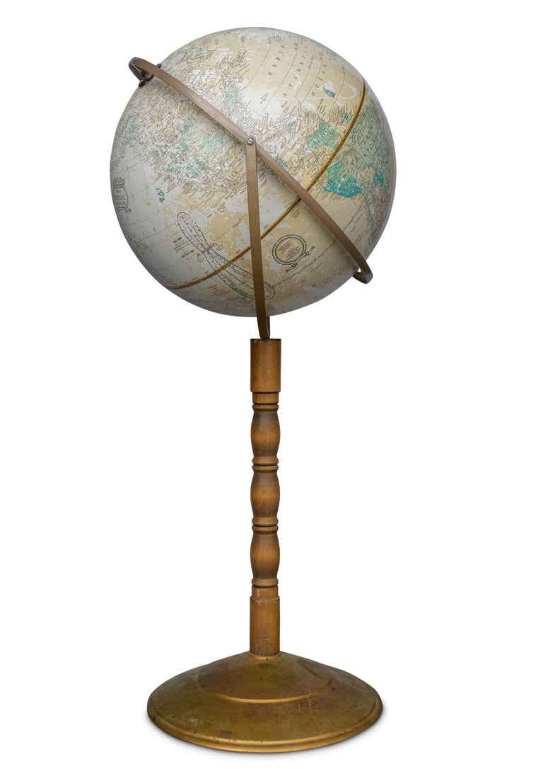 Globe Terrestre De Table Artisanal – Bois Et Laiton – Multicolore – Hauteur 23 Cm
