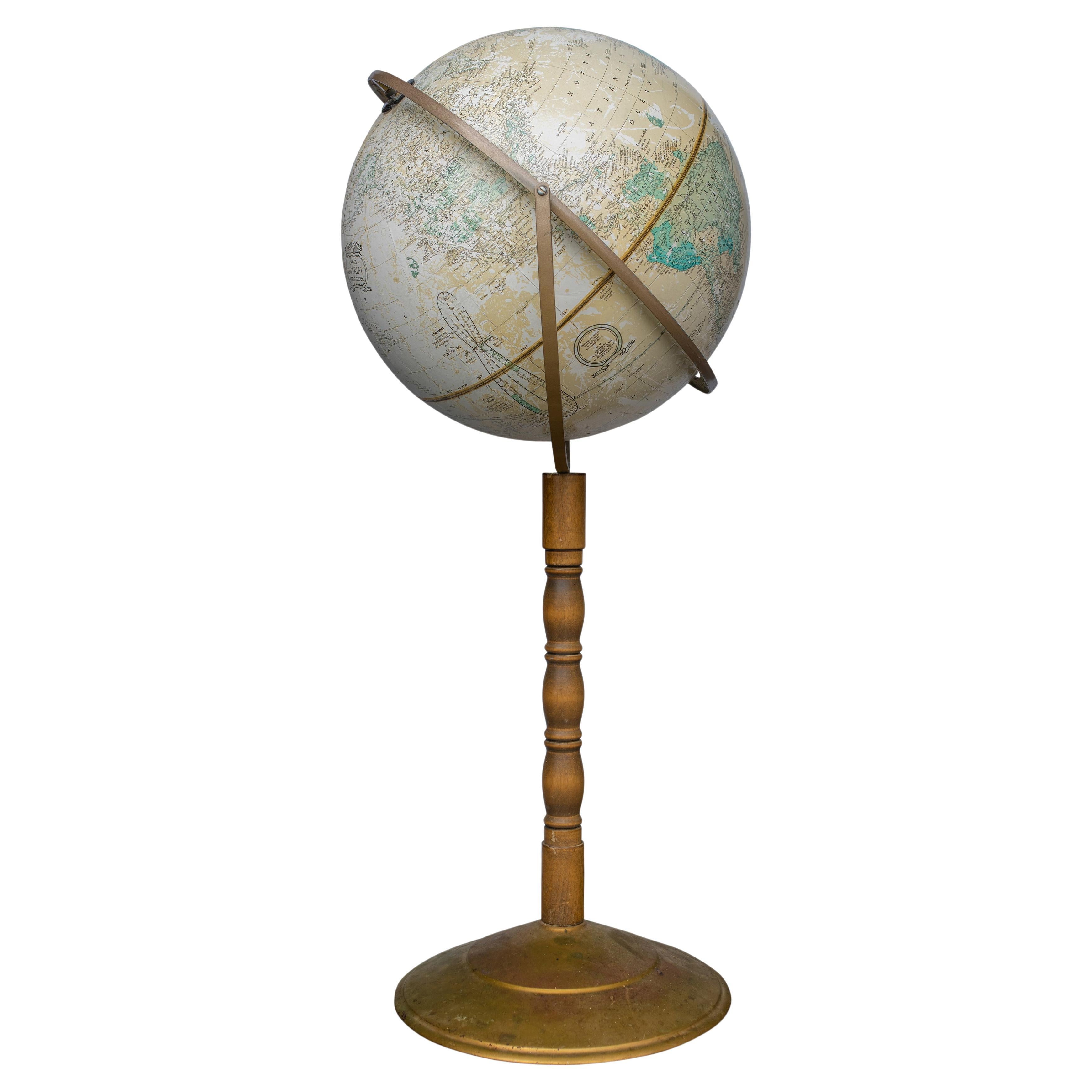 Floor Standing Globe On A Turned Hardwood & Brass Stand Model No 16  For Sale