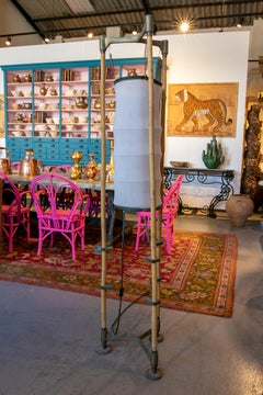Floor Standing Lamp Made of Bamboo, Bronze Accessories and Fabric