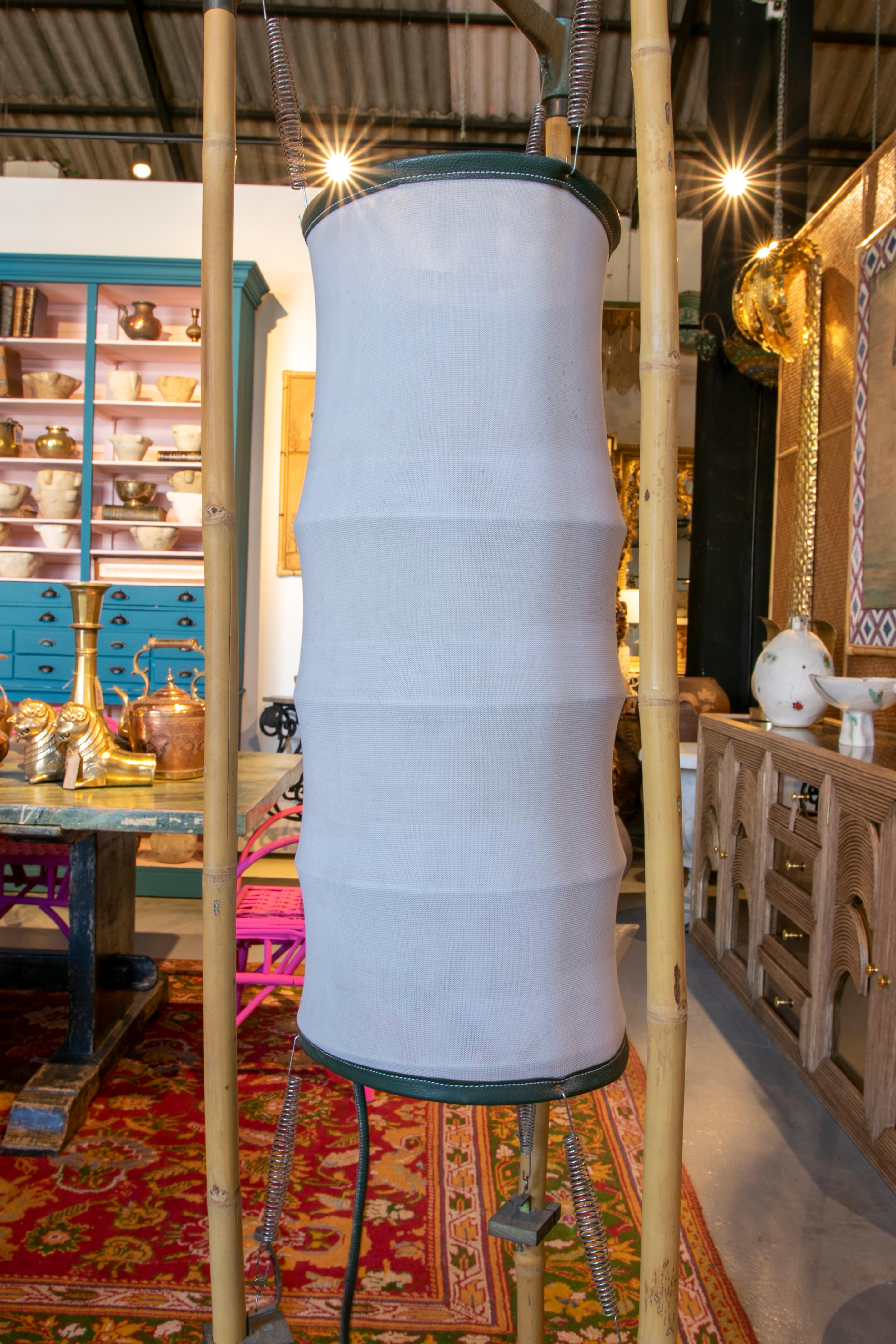 Floor Standing Lamp Made of Bamboo, Bronze Accessories and Fabric In Good Condition For Sale In Marbella, ES