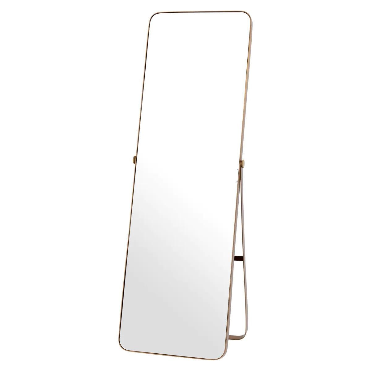 Bring a touch of contemporary elegance to your home with this full-length pedestal mirror.

With its sleek frame, rounded corners and brushed brass finish, this horse mirror is ideal for your bedroom.

W. 53  D. 4  H. 157 cm