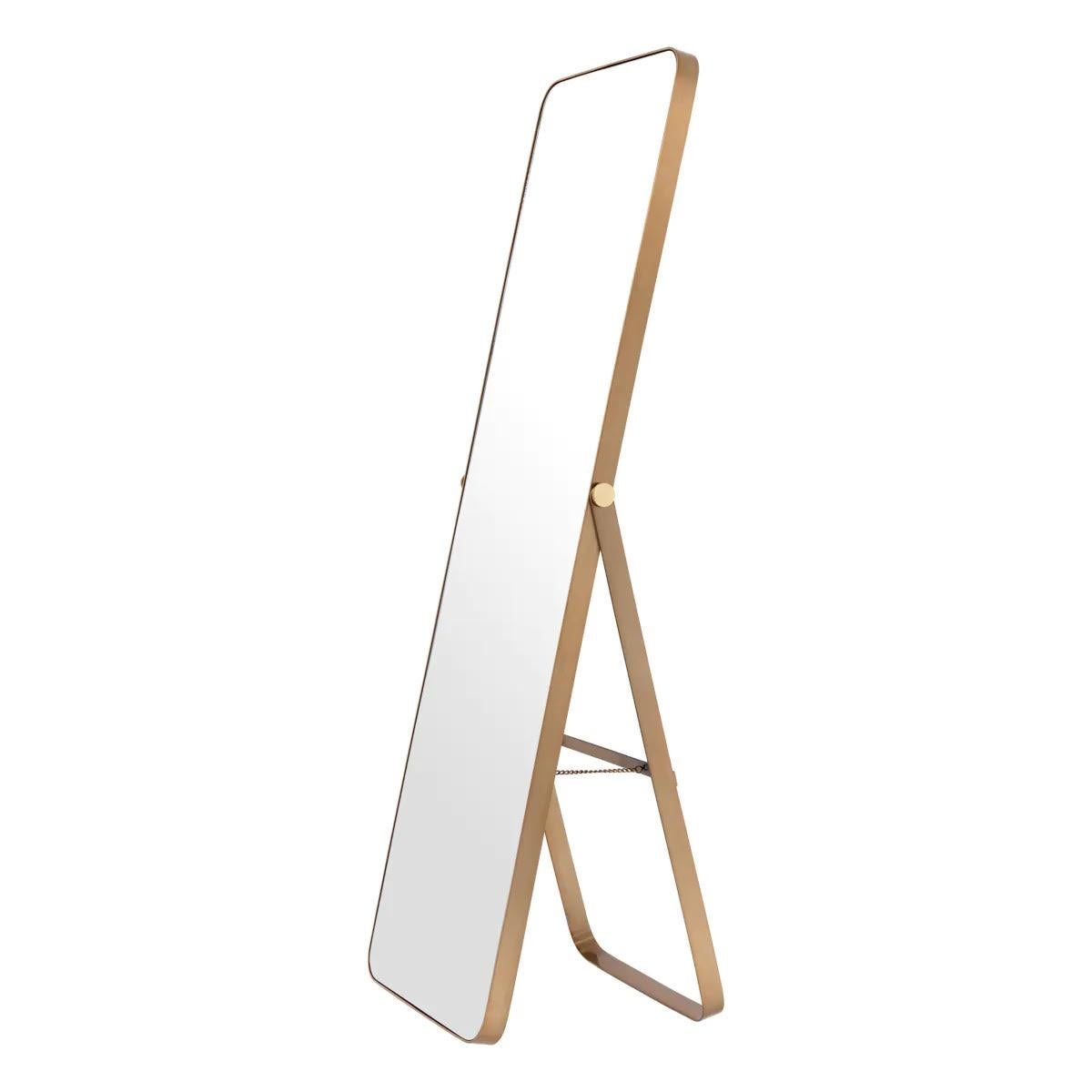 Modern Floor-Standing Mirror, Brushed Brass Finish. For Sale