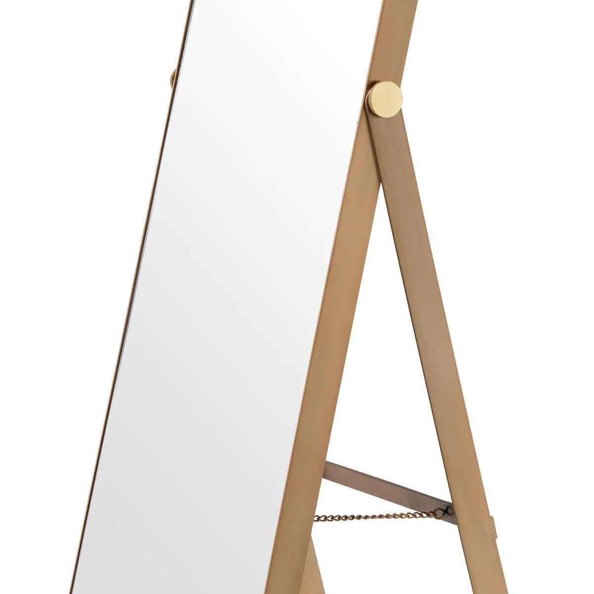 French Floor-Standing Mirror, Brushed Brass Finish. For Sale