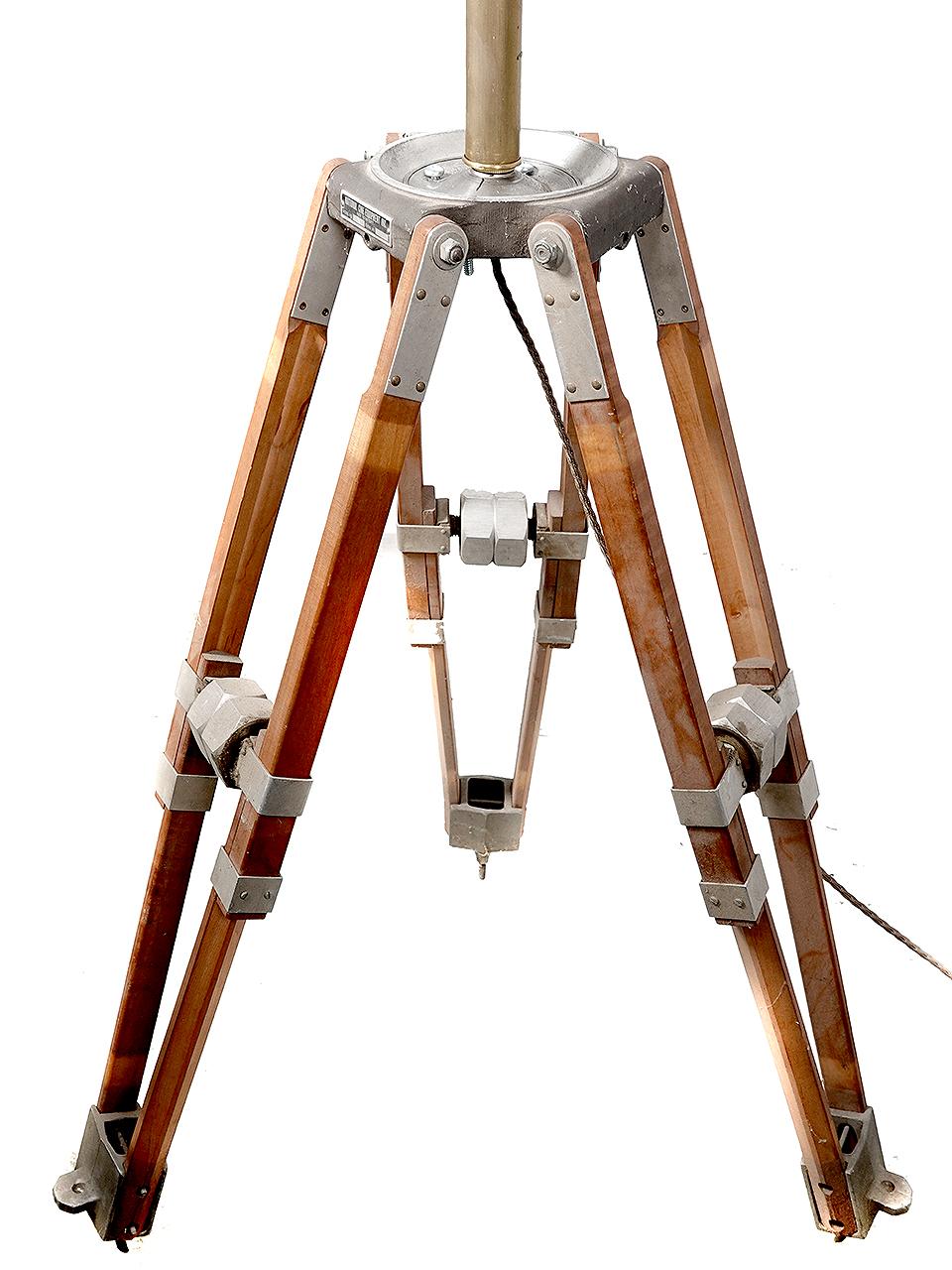 Floor Standing Wood Tripod Castle Operating Spot Light. In Good Condition For Sale In Peekskill, NY