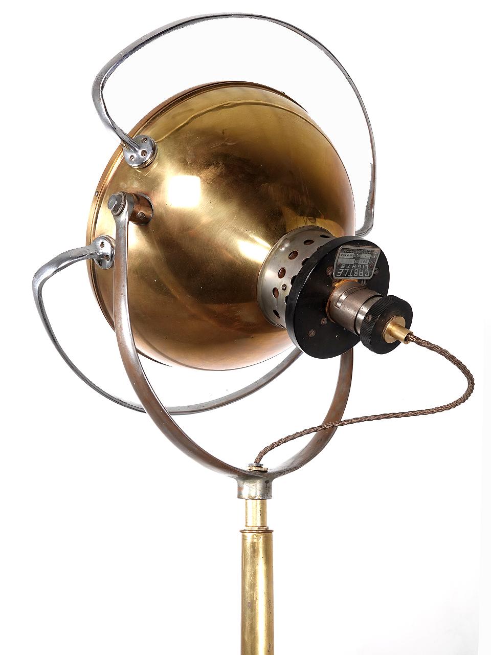 20th Century Floor Standing Wood Tripod Castle Operating Spot Light. For Sale