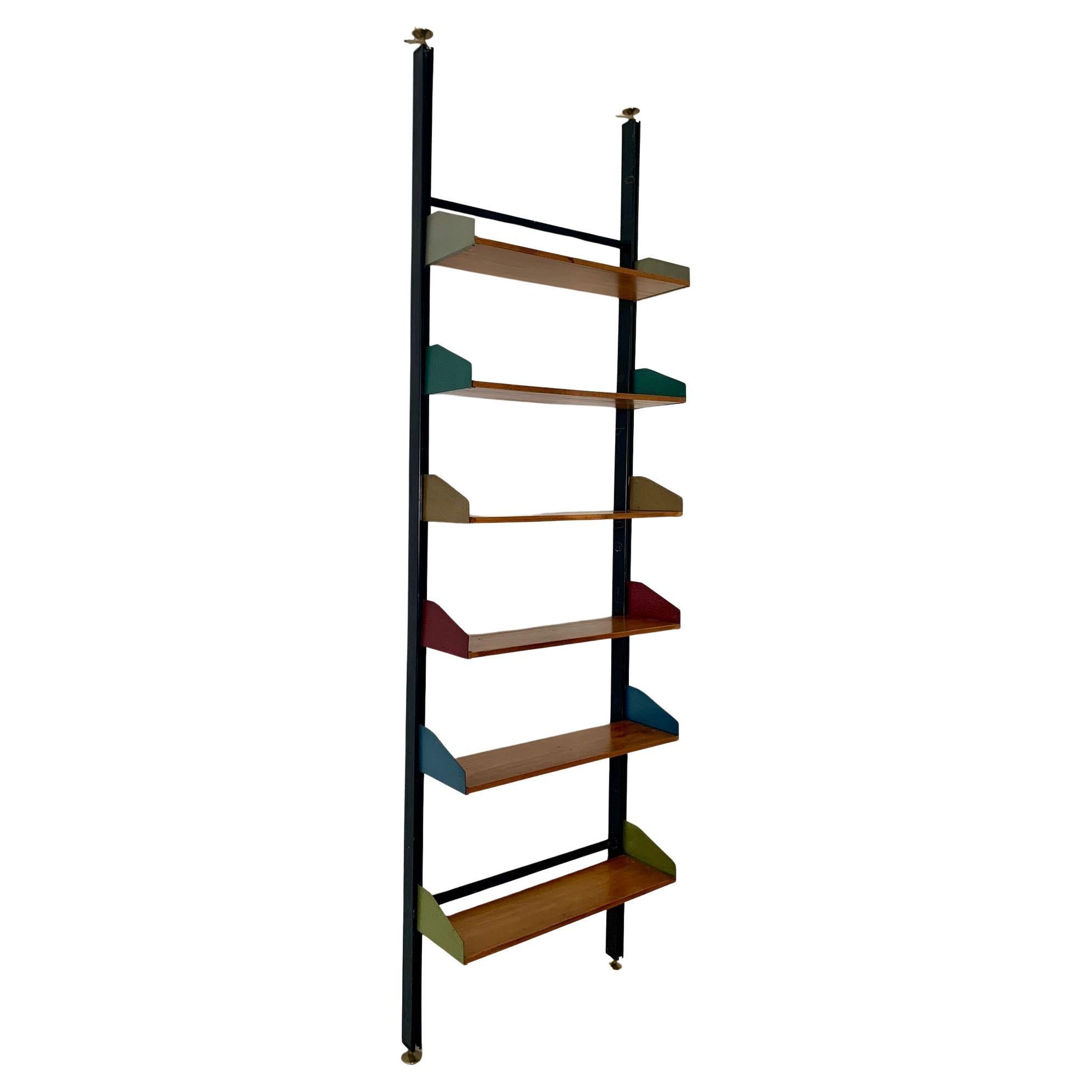 Floor-to-ceiling modular bookcase produced by FEAL, 1950s, Italy