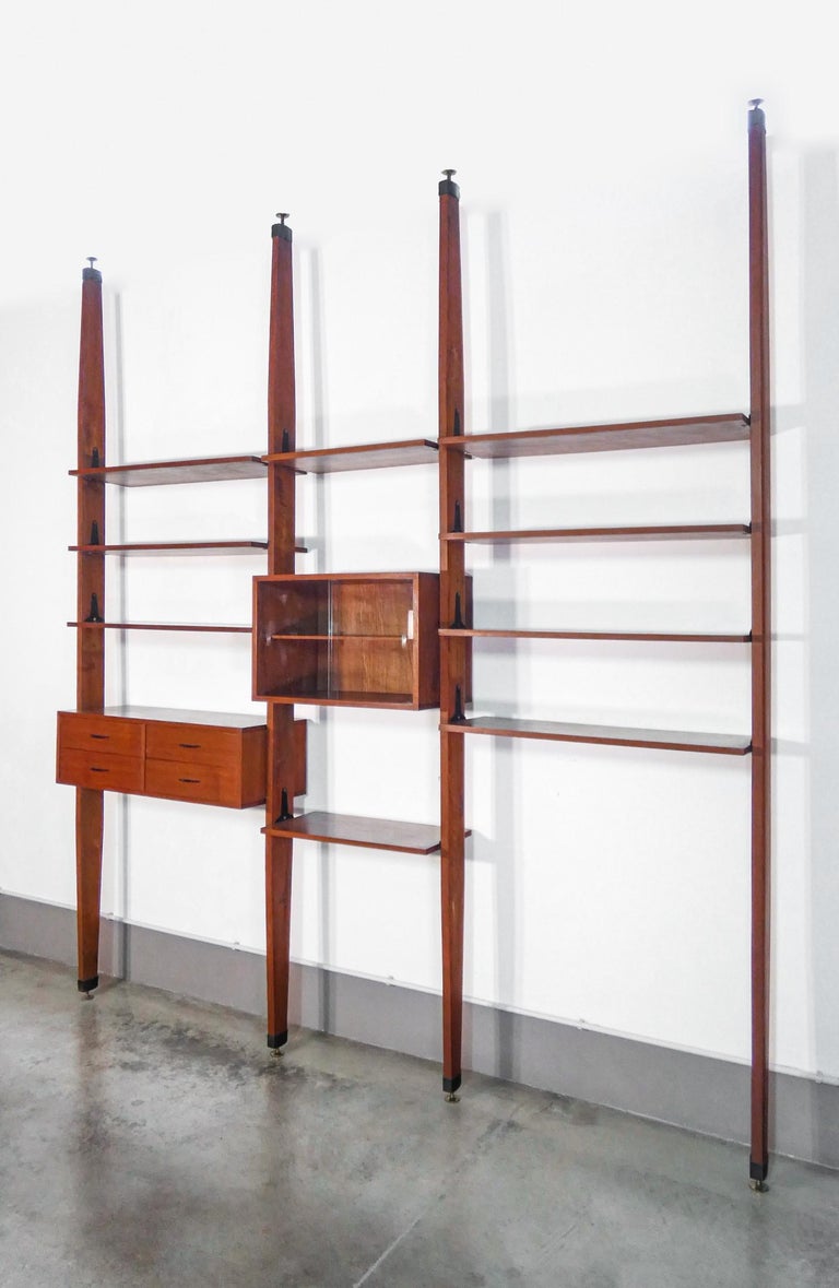 Floortoceiling Shelf in Teak Wood, Modular Bookcase, Italian Design