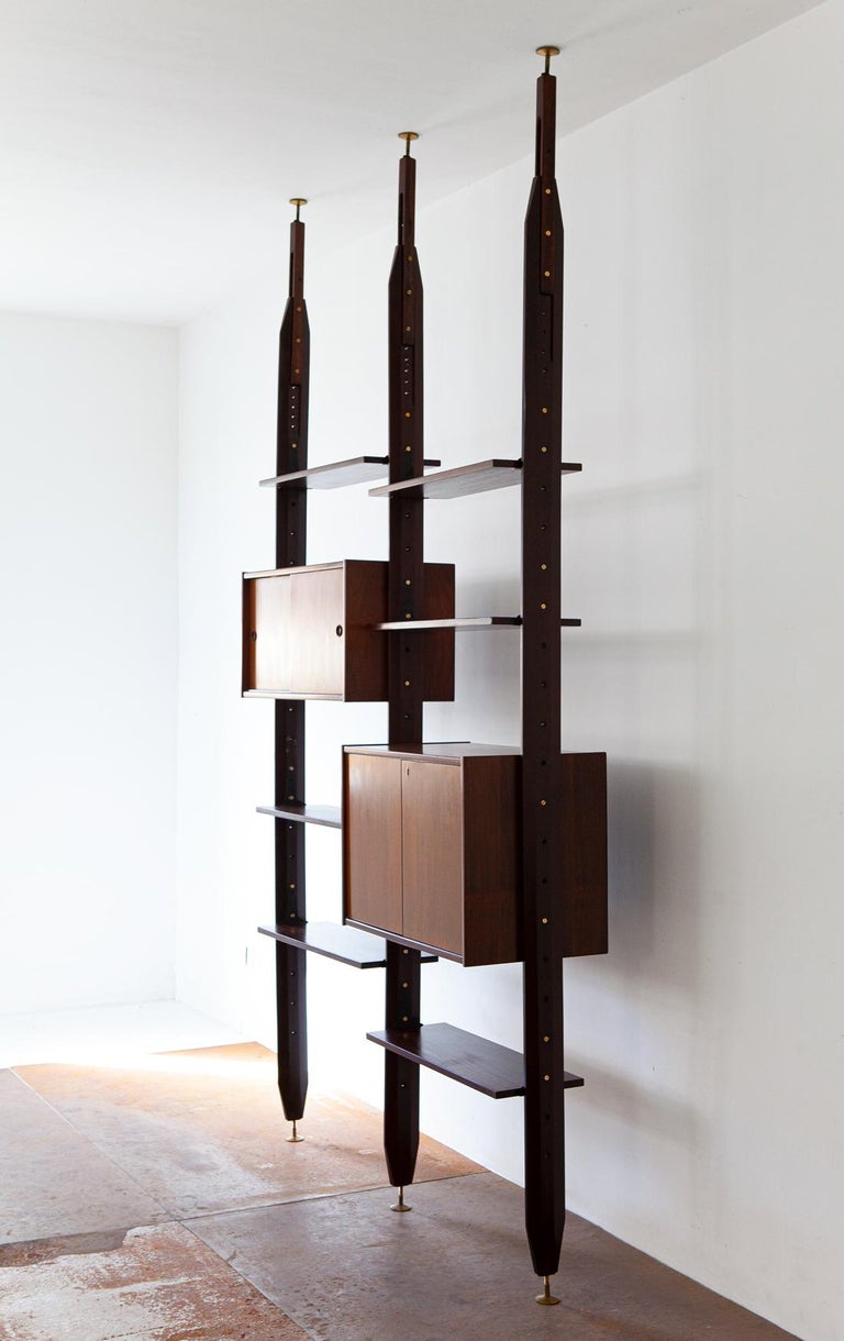 Floor to Ceiling Wall Unit, Exotic Wood, 1950s Italian Modern Design at