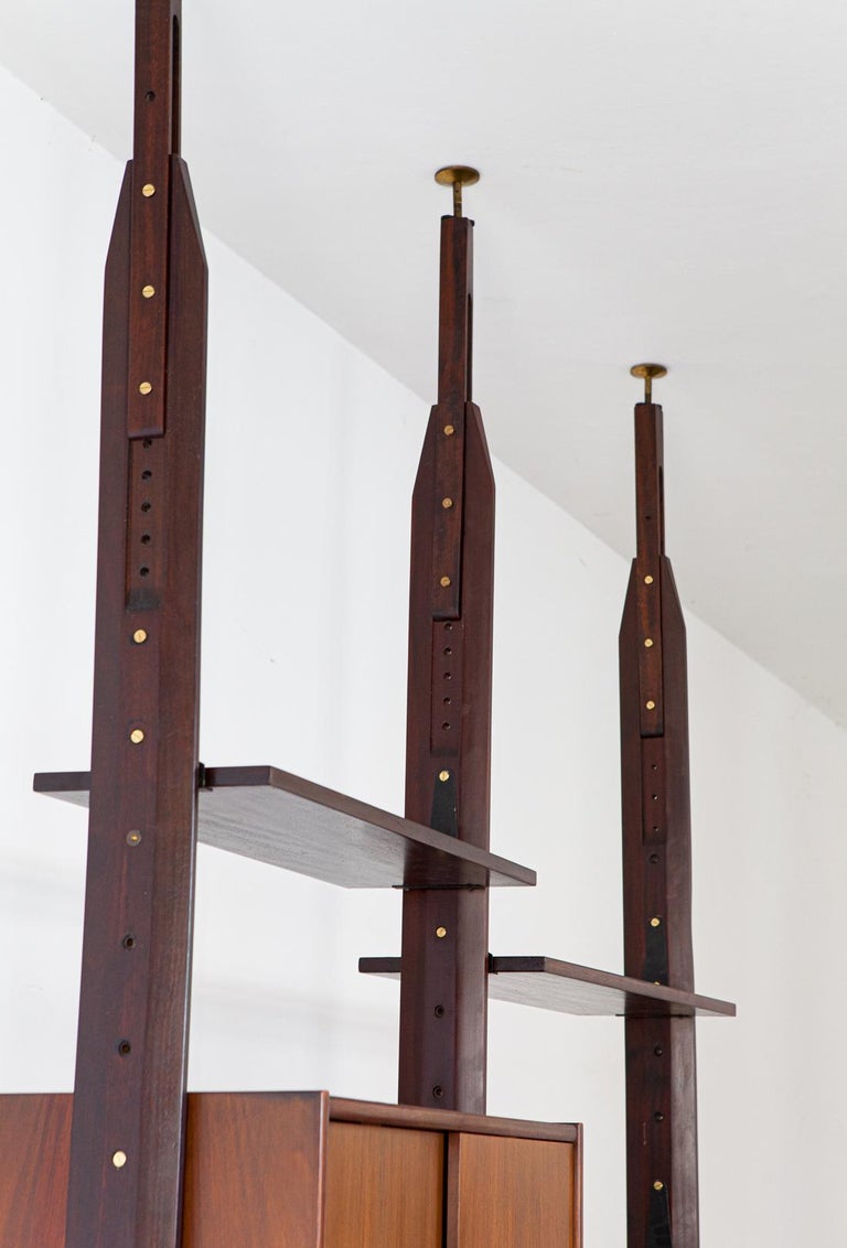 Floor to Ceiling Wall Unit, Exotic Wood, 1950s Italian Modern Design at