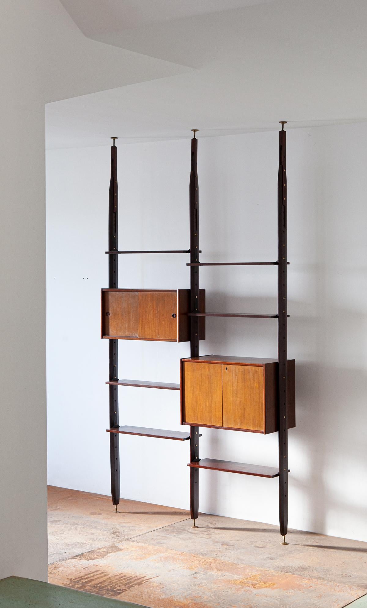 Floor to Ceiling Wall Unit, Exotic Wood, 1950s Italian Modern Design  1