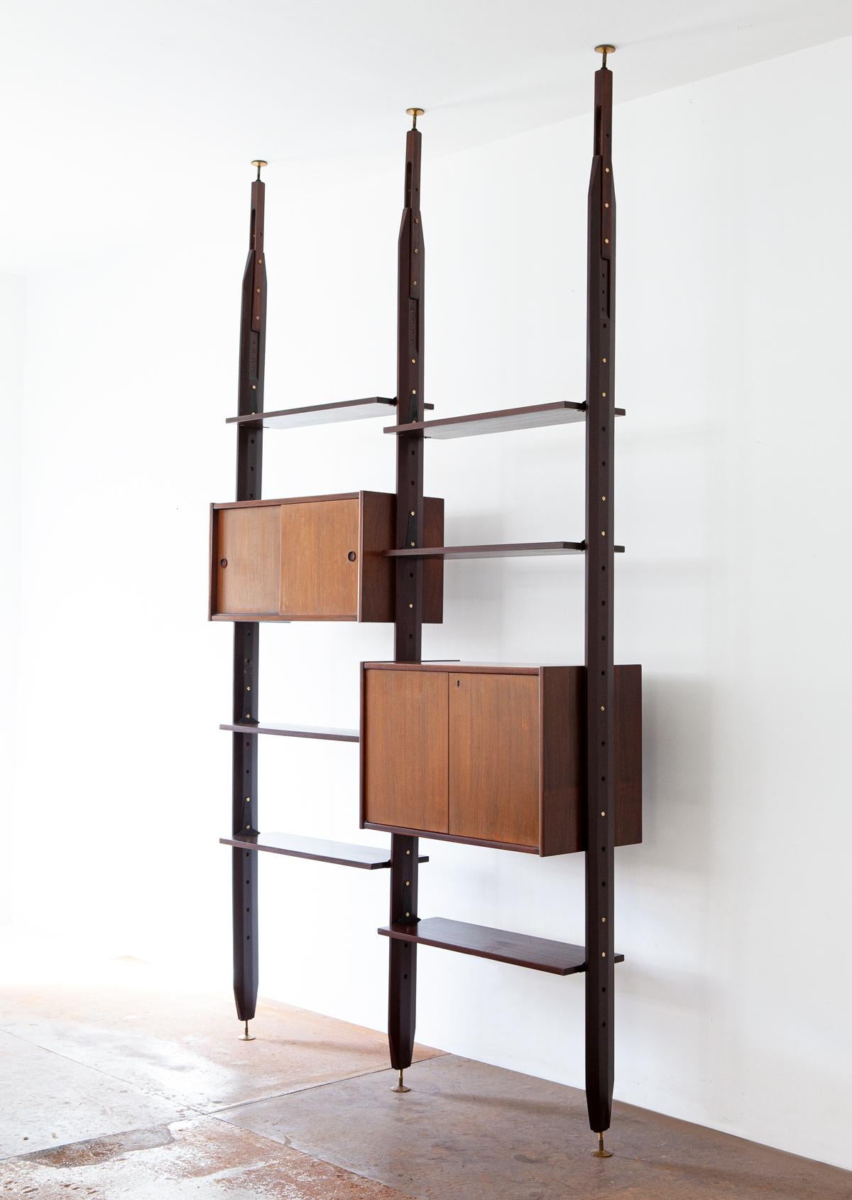 Floor to Ceiling Wall Unit, Exotic Wood, 1950s Italian Modern Design  2