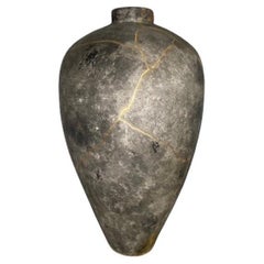 Floor vase black textured jars with kintsugi pure gold