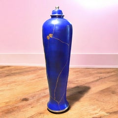 Floor vase blue and gold with mother of pearl
