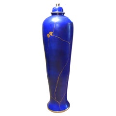 Floor vase blue and gold with mother of pearl