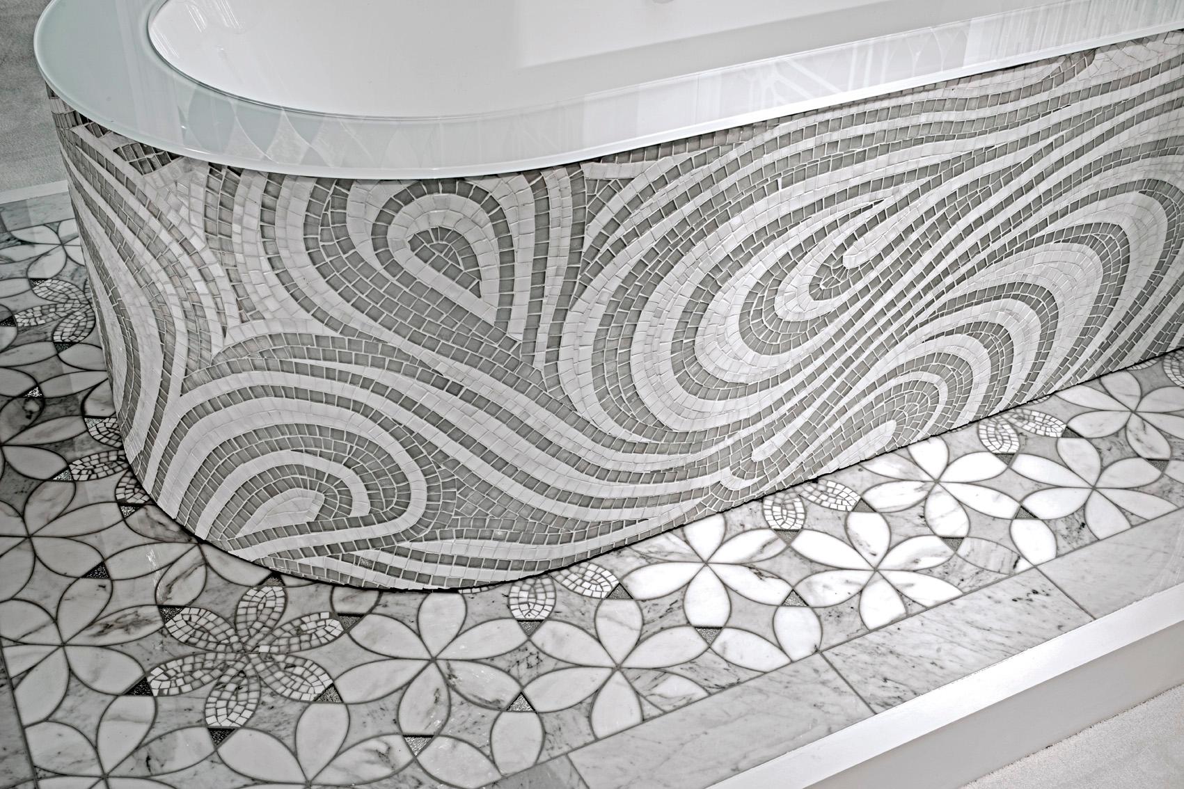 Contemporary Floor Waterjet Cut Marble Tiles Available in Different Marbles Combination  For Sale