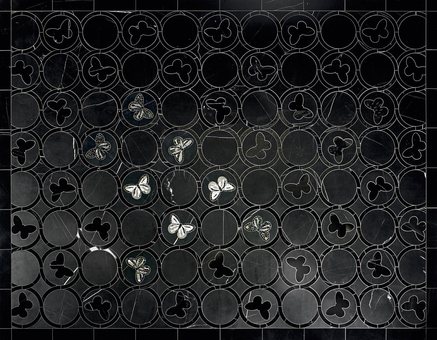 Waterjet Marble Patterns

Nocturnia Black
Black Marble, Black Acient Marble
Glass artistic mosaic inlay : Alma, black iridescent, white murano
Price for square meter : € 2.350

Nocturnia BE
Honey Onyx, Crema, Noce
artistic glass mosaic : White