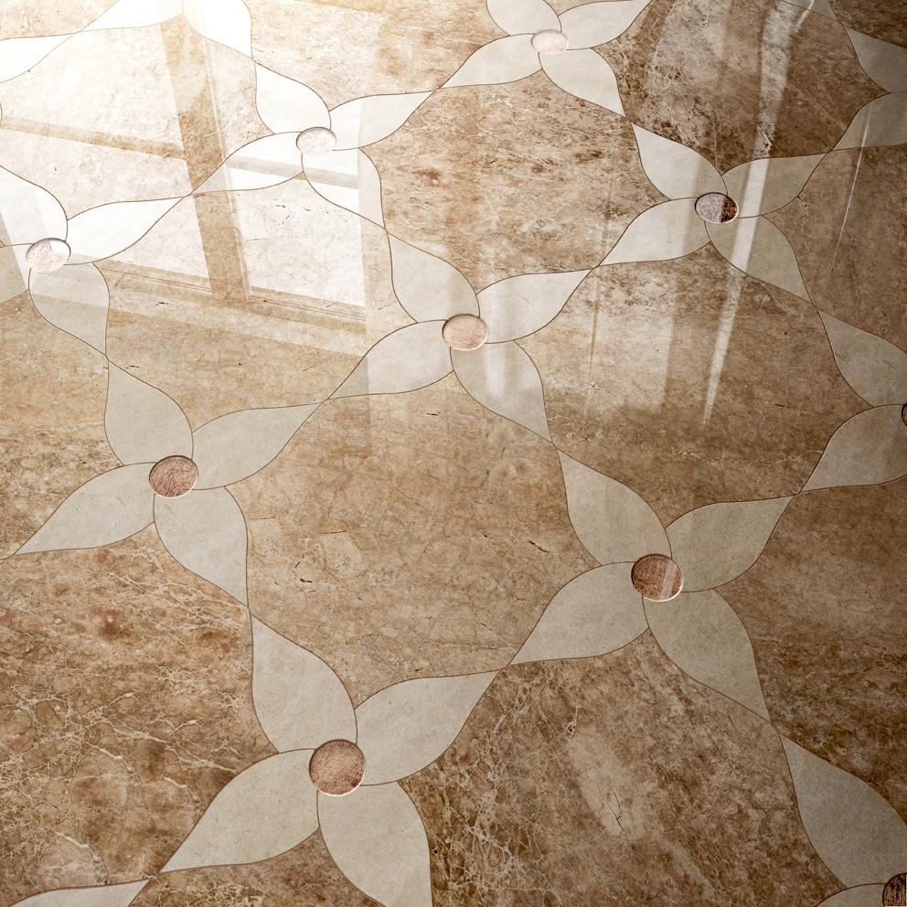 Italian Floor Waterjet Cut Marble Tiles Available in Different Marbles Combination For Sale