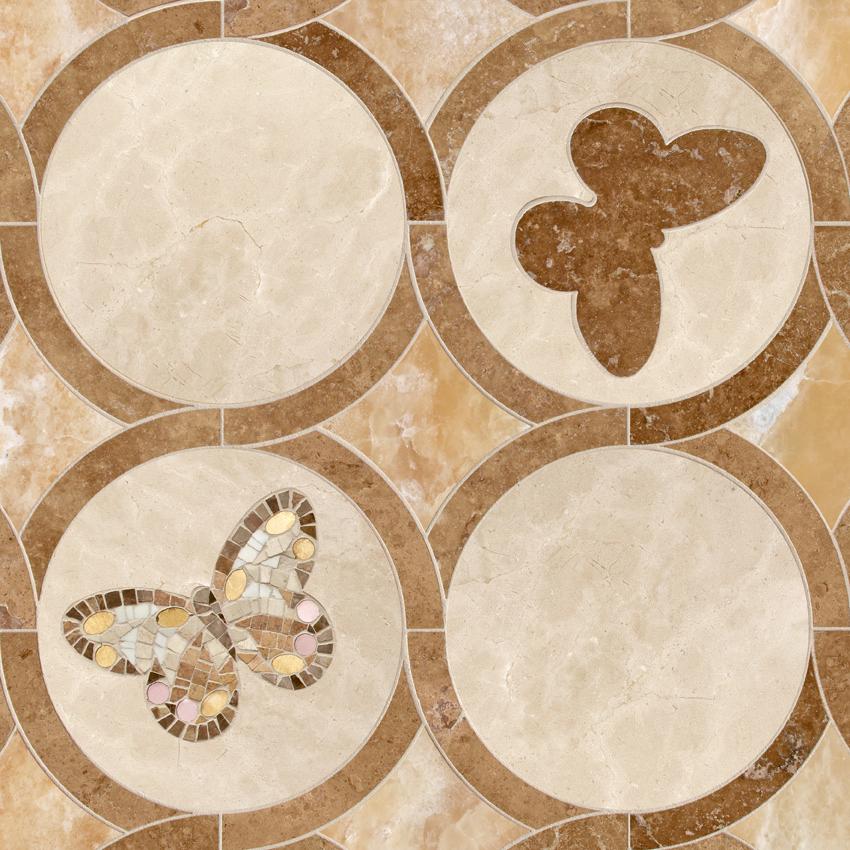 Embroidered Floor Waterjet Cut Marble Tiles Available in Different Marbles Combination For Sale