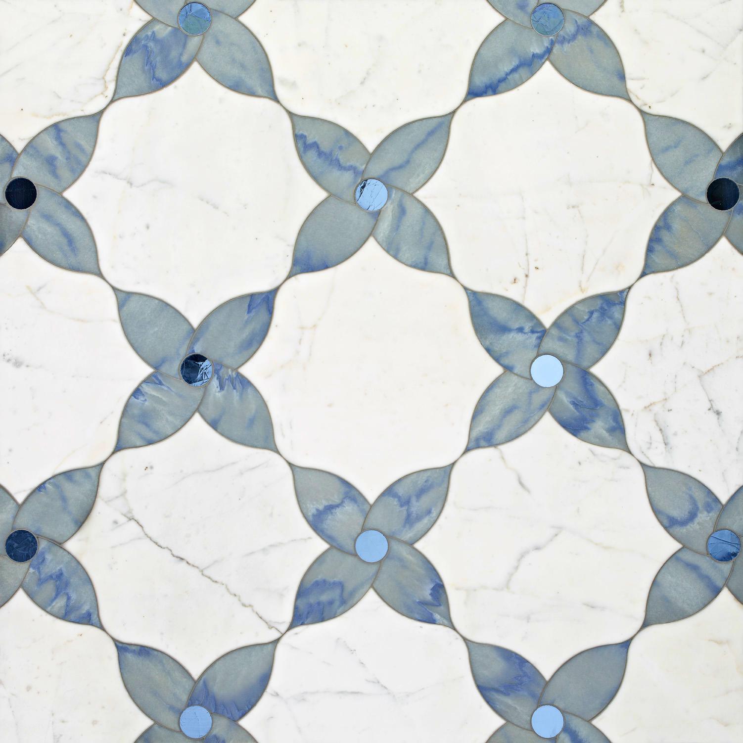 Contemporary Floor Waterjet Cut Marble Tiles Available in Different Marbles Combination For Sale