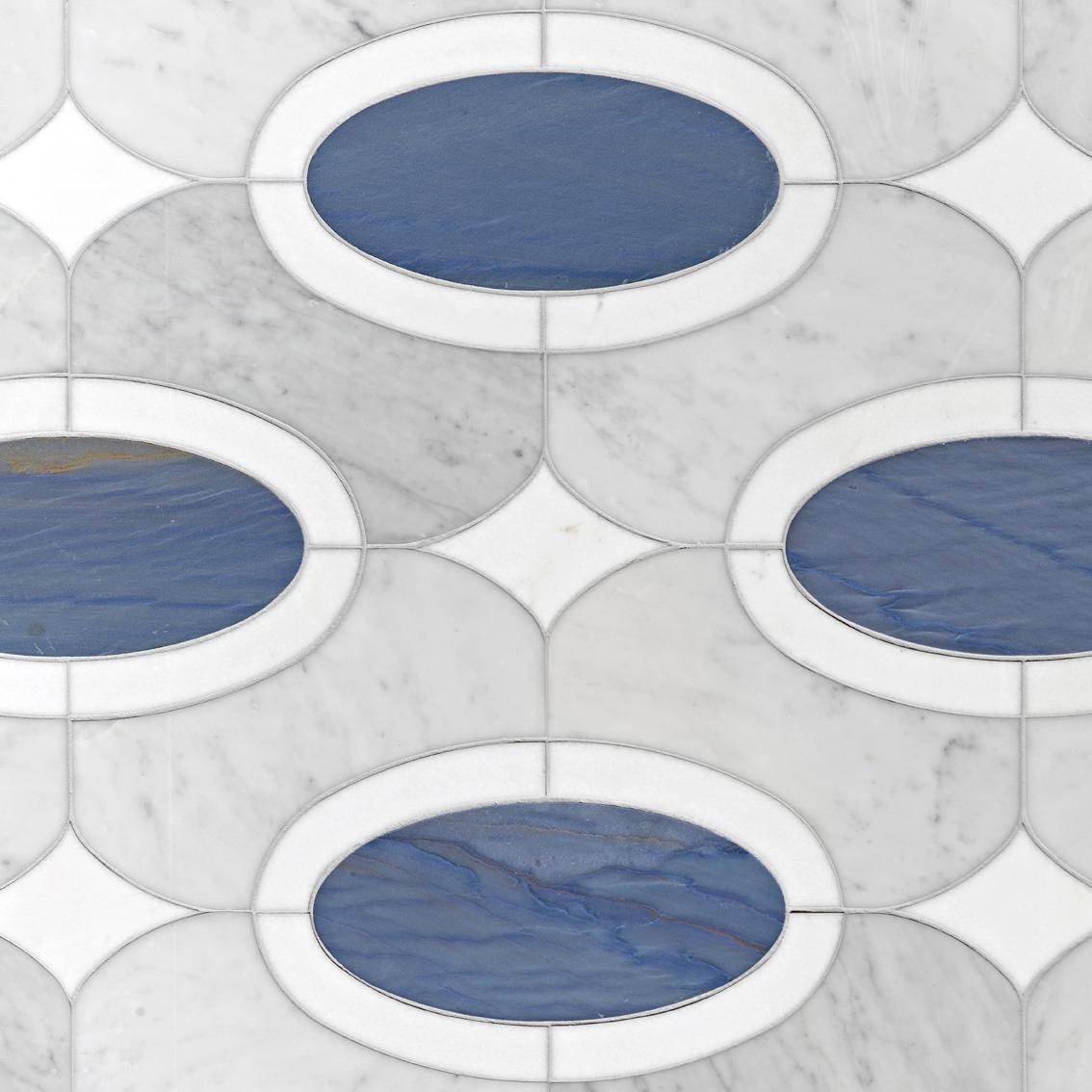 Italian Floor Waterjet Cut Marble Tiles Available in Different Marbles Combination  For Sale