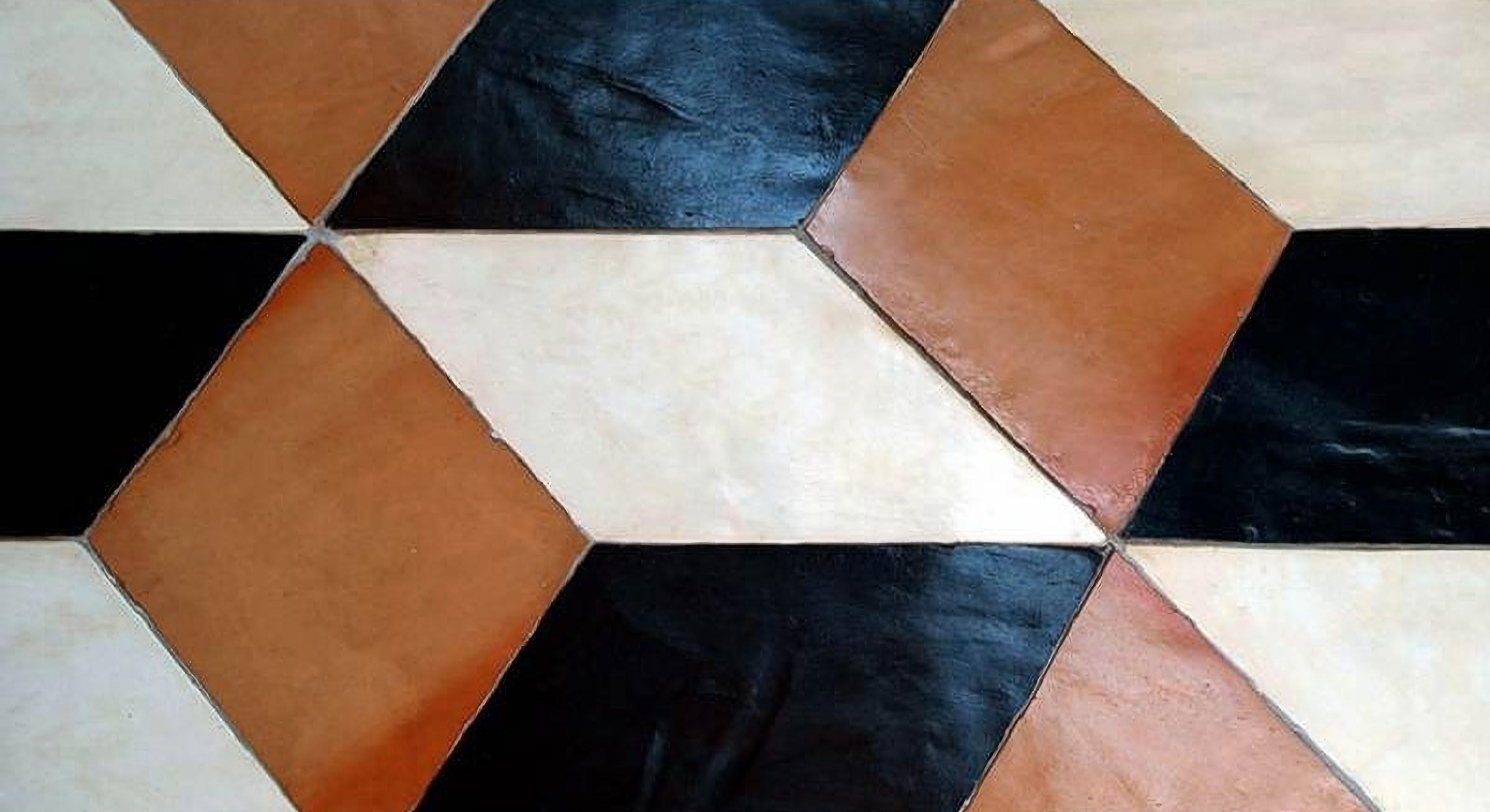 Italian FLOOR WITH ASYMMETRIC RHOMBLES OF ARTESIA, COTTO AND CARRARA MARBLE early 20th C For Sale