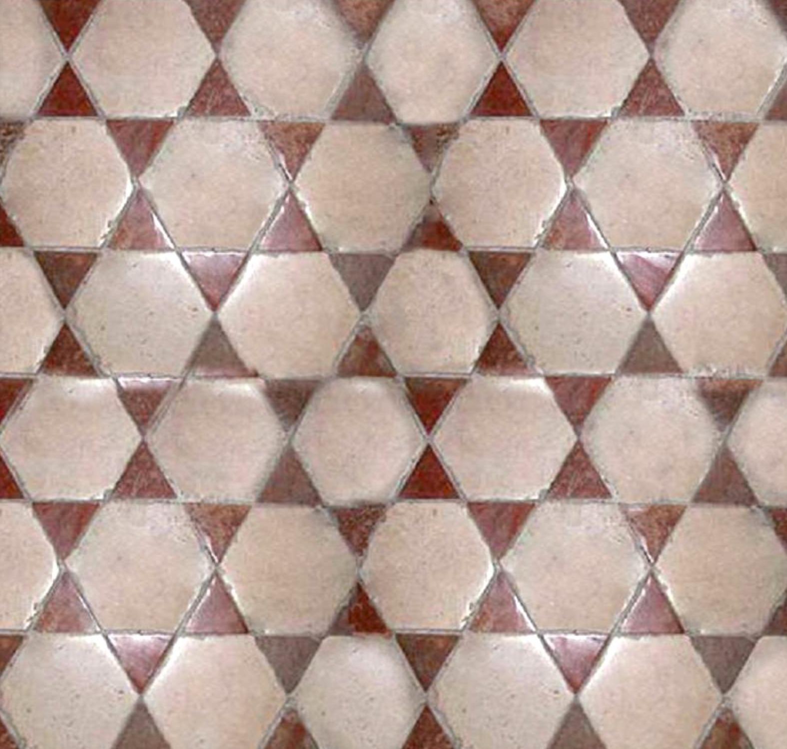 Modern Floor with Hexagons and Triangles Carrara Marble and Red Terracotta Early 20th C For Sale
